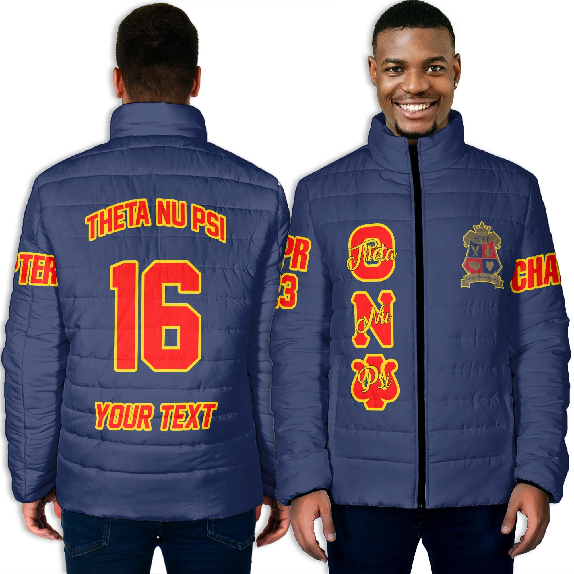 Fraternity Jacket - Personalized Theta Nu Psi Men Padded Jacket Original Blue Style