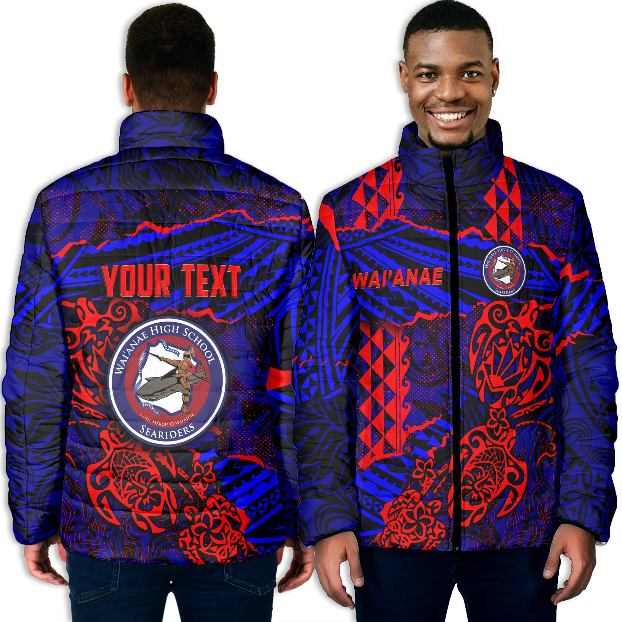 Hawaii Waianae High School Custom Men Padded Jacket Polynesian Turtle Style