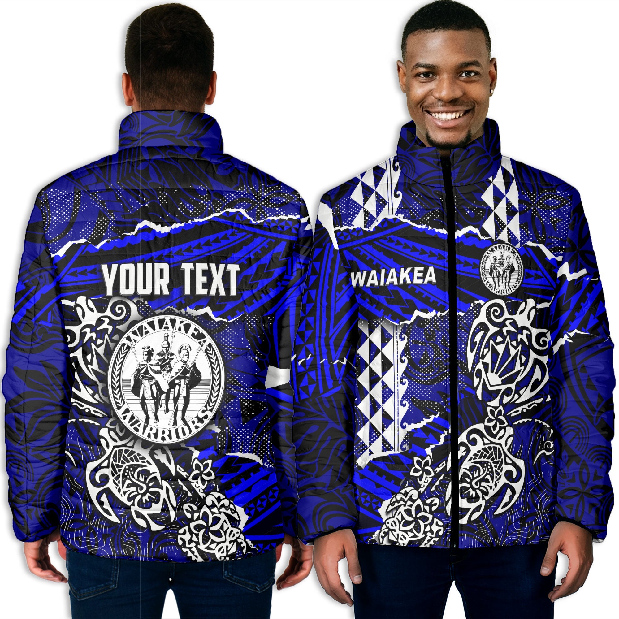 Hawaii Waiakea High School Custom Men Padded Jacket Polynesian Turtle Style