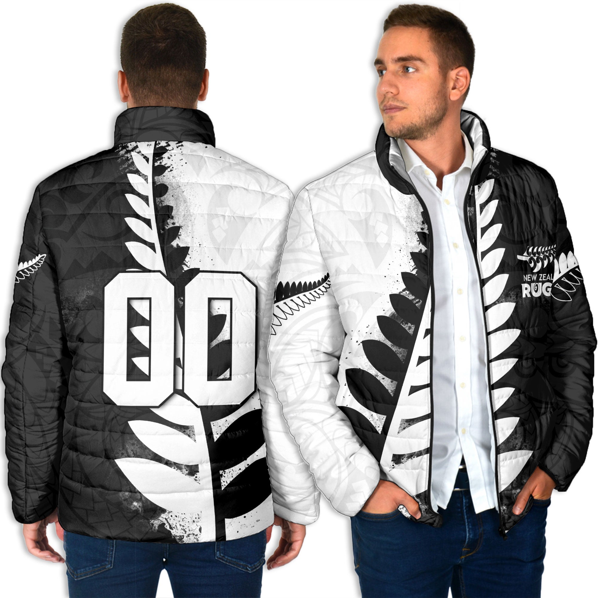 Custom New Zealand Rugby Men Padded Jacket Silver Fern Style