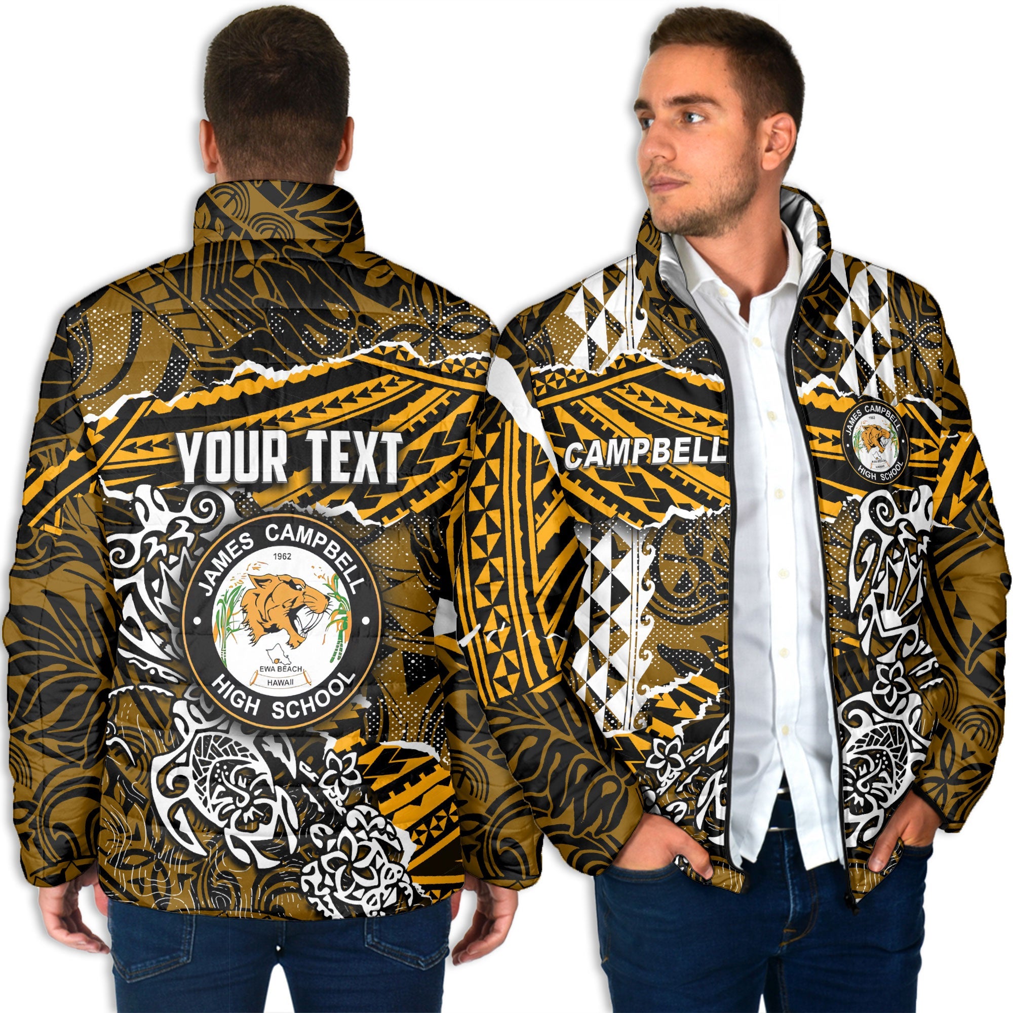 Hawaii James Campbell High School Custom Men Padded Jacket Polynesian Turtle Style