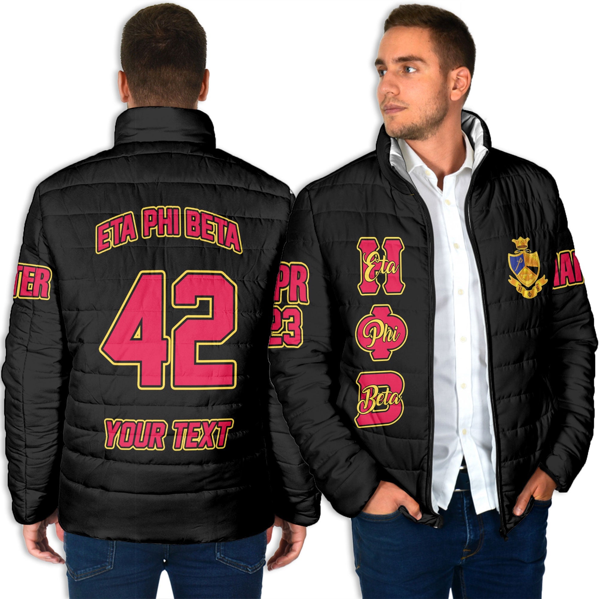 Sorority Jacket - Personalized Eta Phi Beta Men Padded Jacket Original Black Style