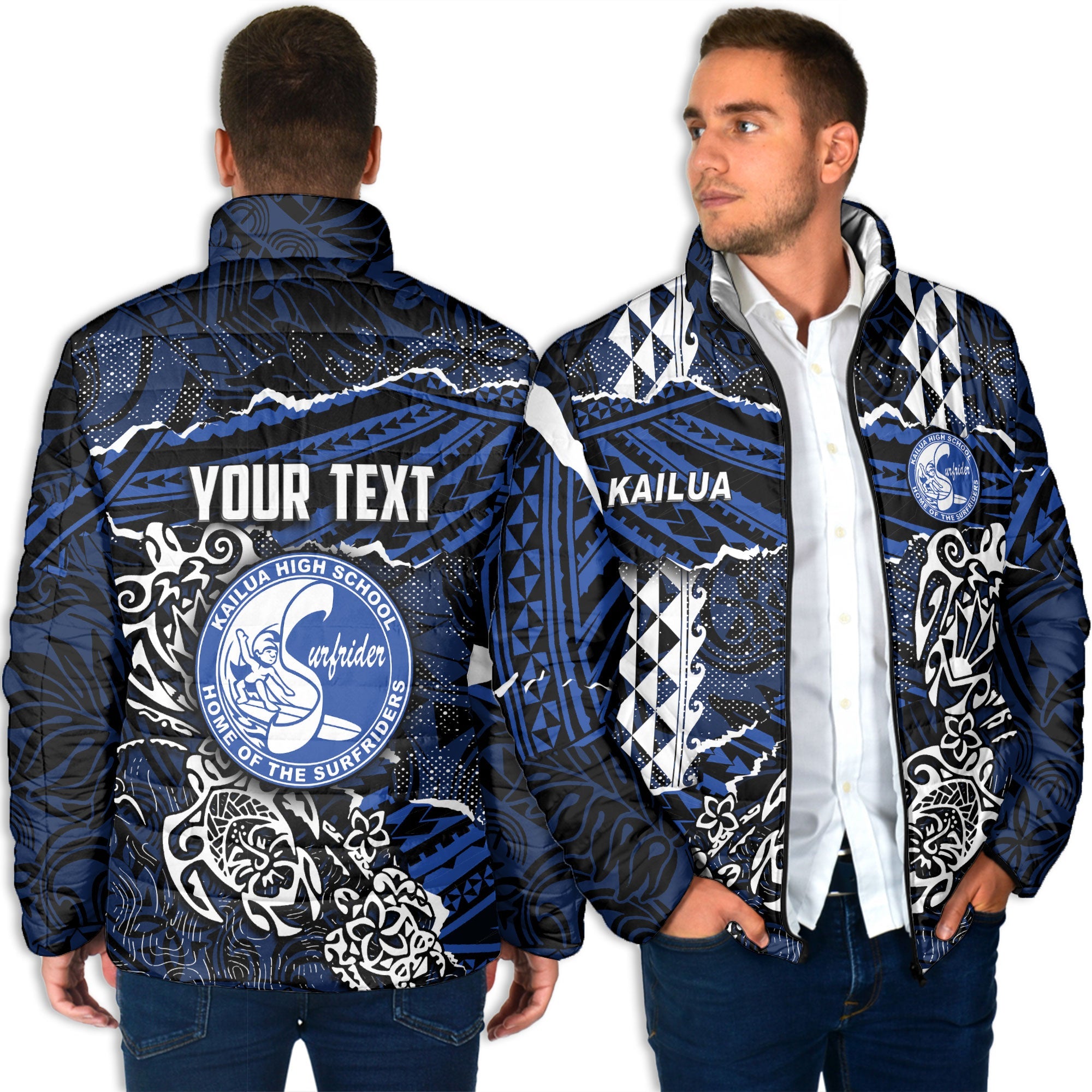 Hawaii Kailua High School Custom Men Padded Jacket Polynesian Turtle Style