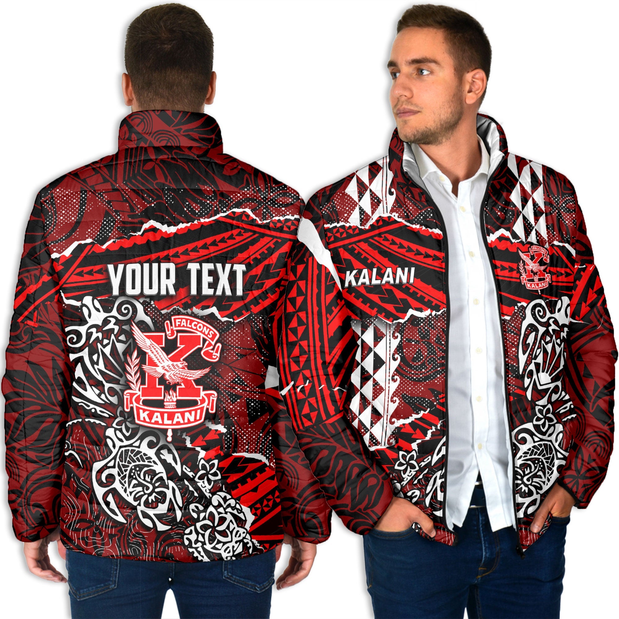 Hawaii Kalani High School Custom Men Padded Jacket Polynesian Turtle Style