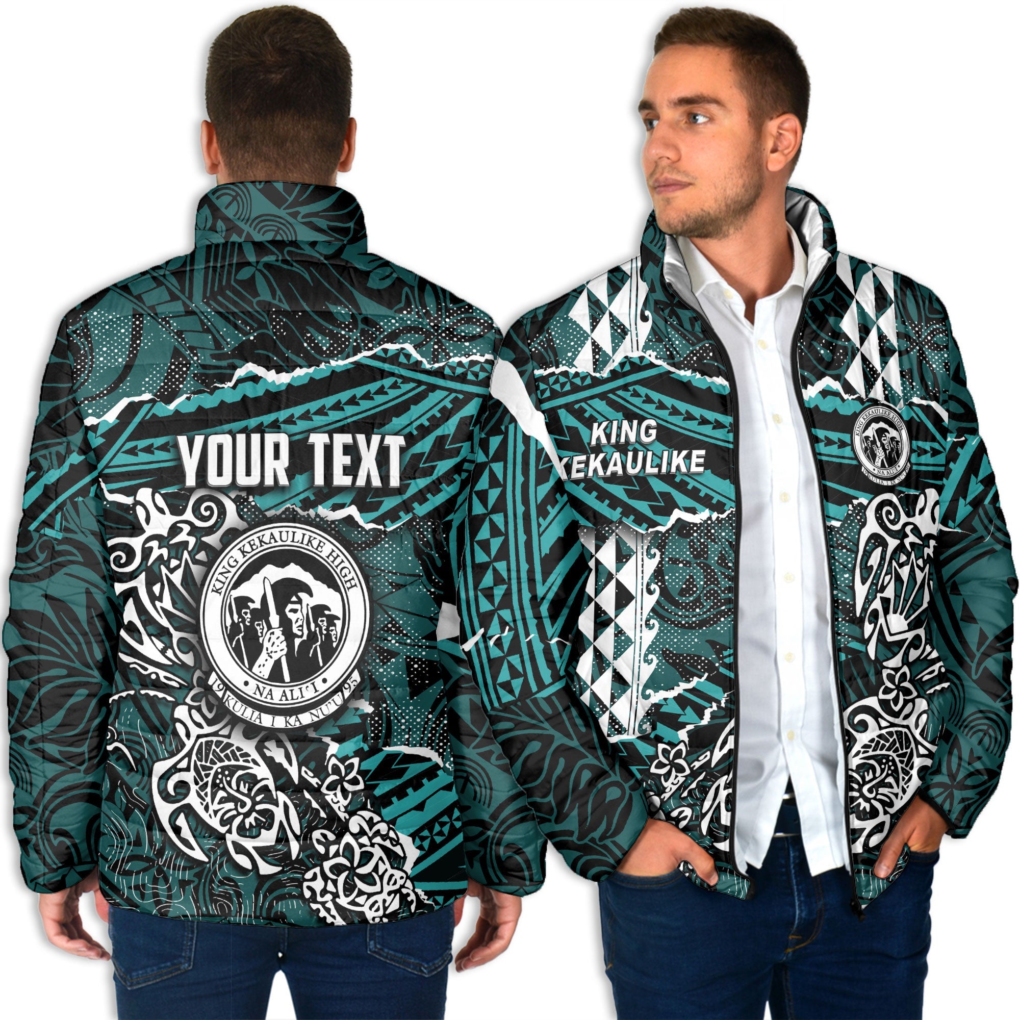 Hawaii King Kekaulike High School Custom Men Padded Jacket Polynesian Turtle Style