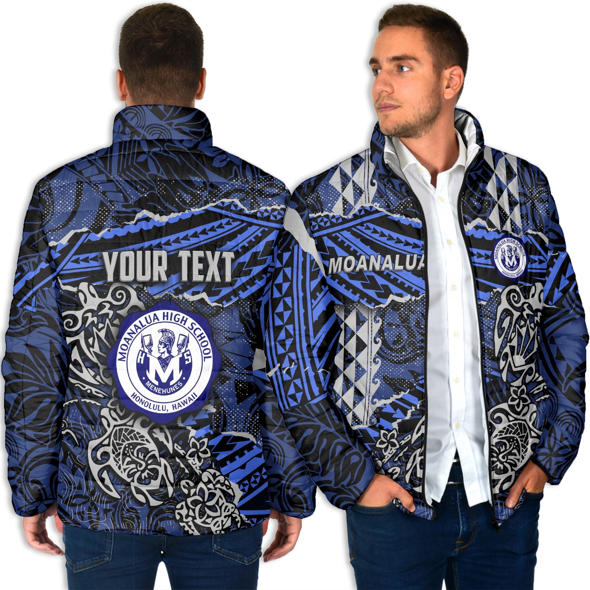 Hawaii Moanalua High School Custom Men Padded Jacket Polynesian Turtle Style