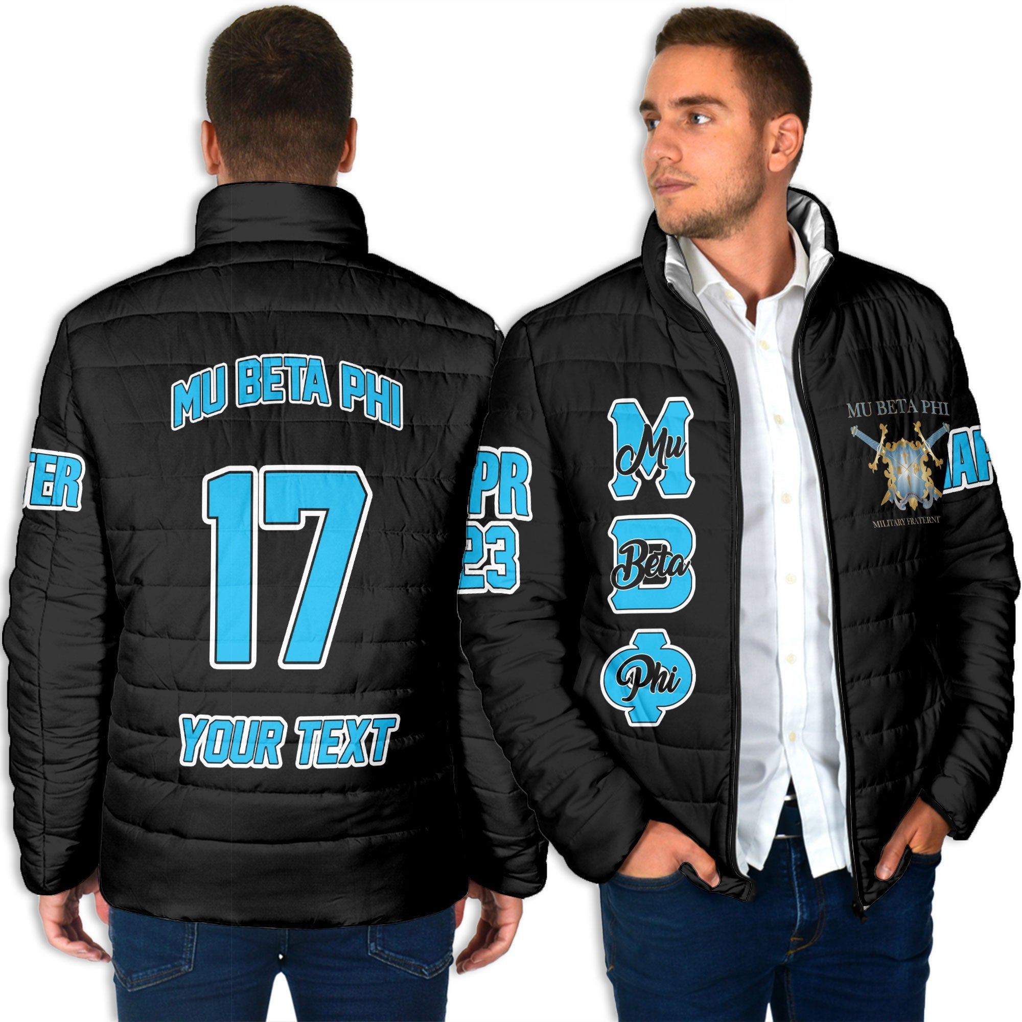 Fraternity Jacket - Personalized Mu Beta Phi Men Padded Jacket Original Dark Style