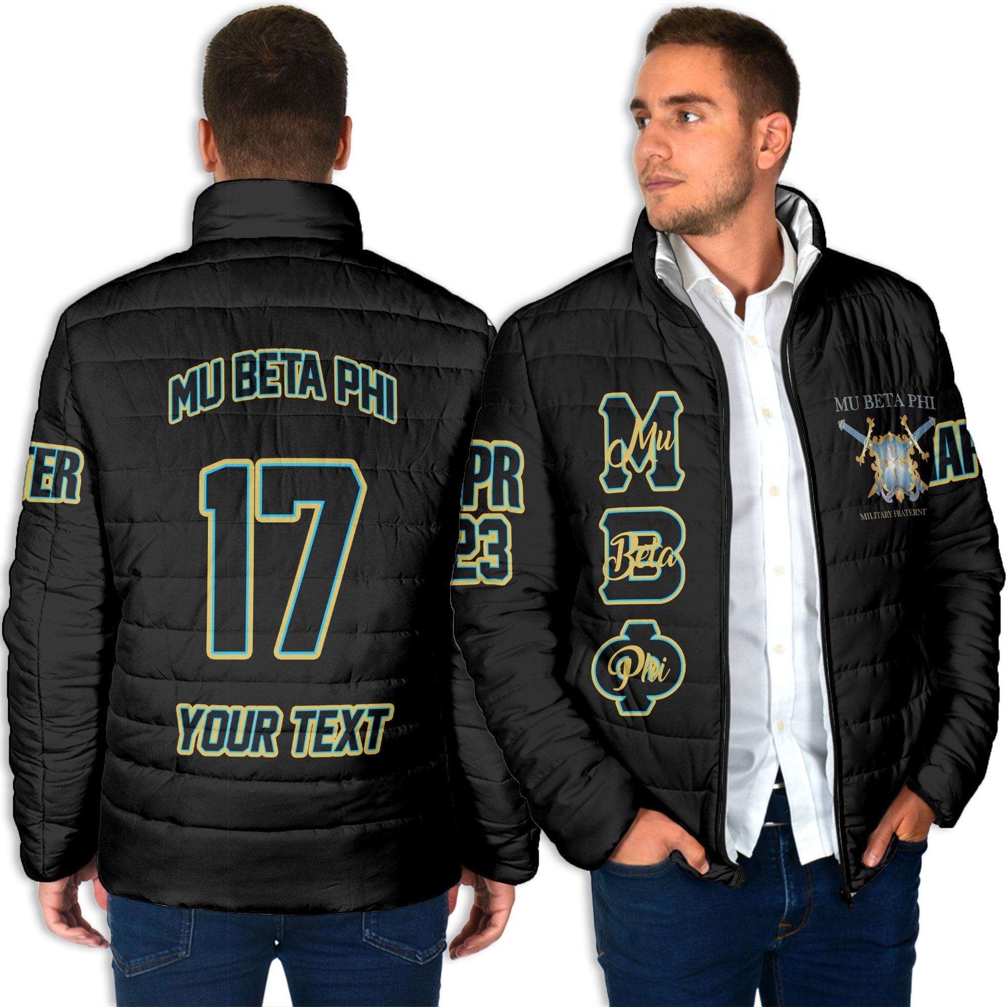 Fraternity Jacket - Personalized Mu Beta Phi Men Padded Jacket Original Black Style