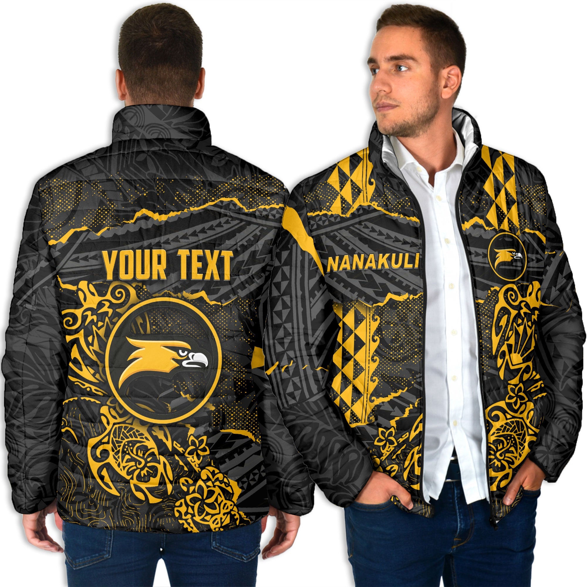 Hawaii Nanakuli High School Custom Men Padded Jacket Polynesian Turtle Style