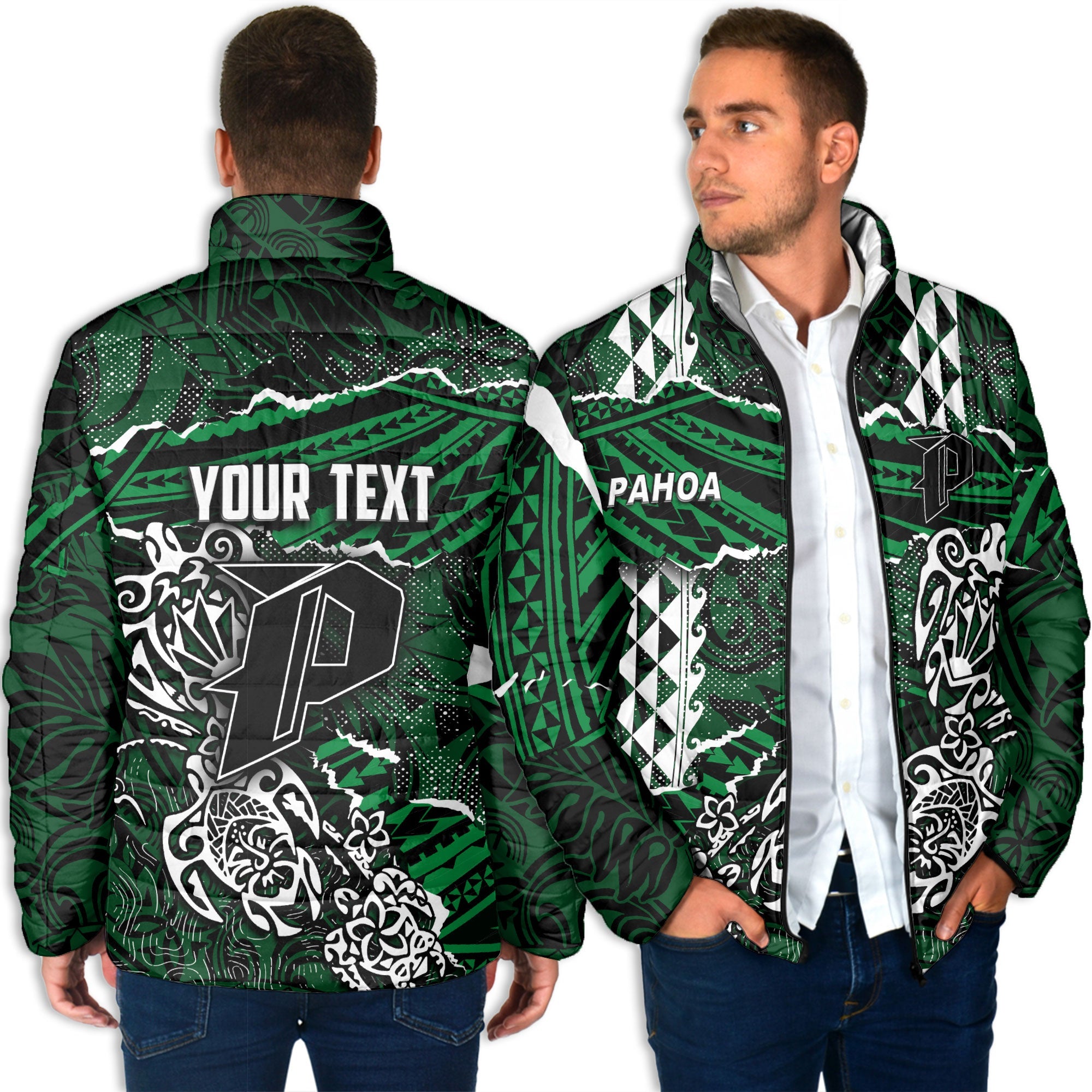 Hawaii Pahoa High & Intermediate School Custom Men Padded Jacket Polynesian Turtle Style