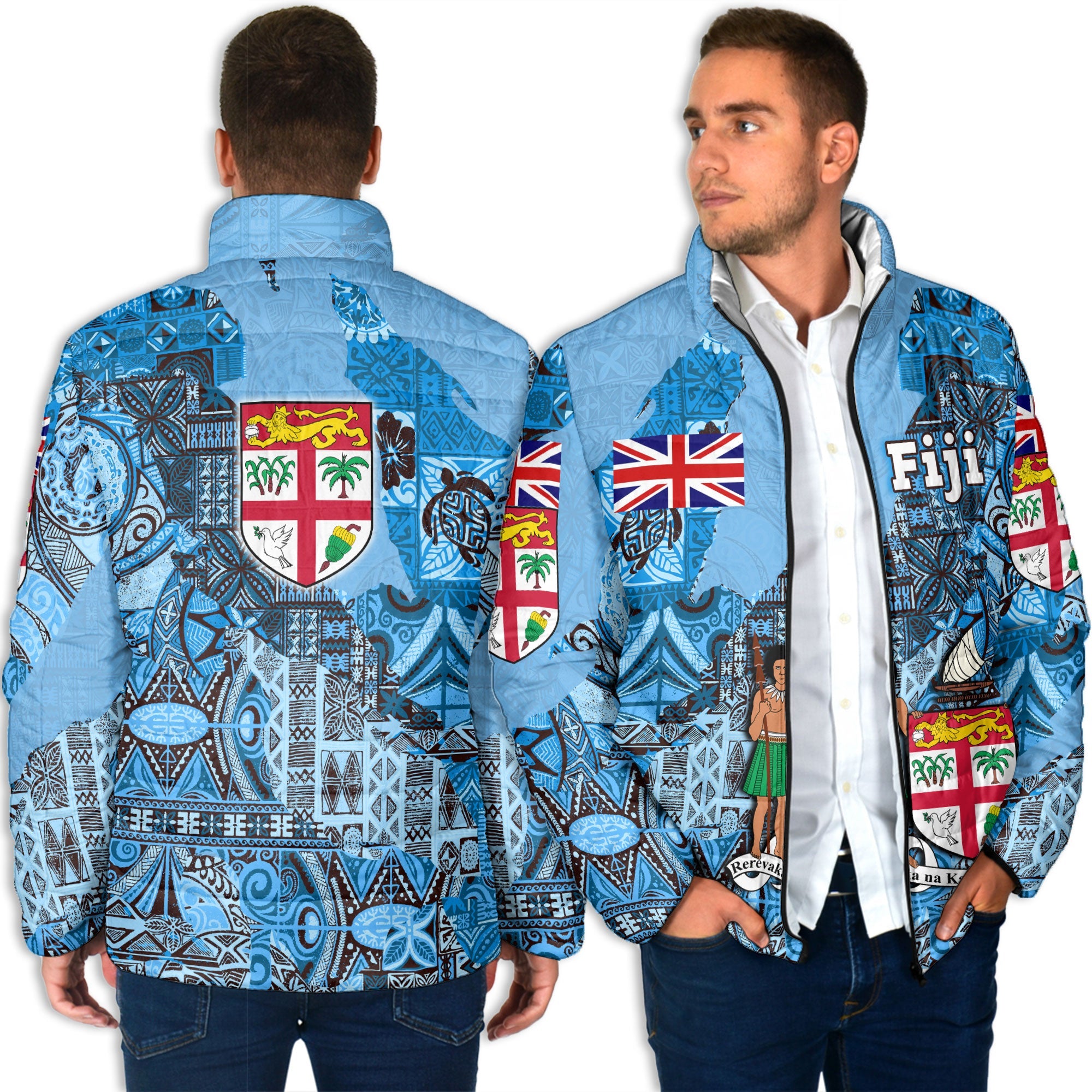 Fiji Flag & Coat Of Arms Men Padded Jacket