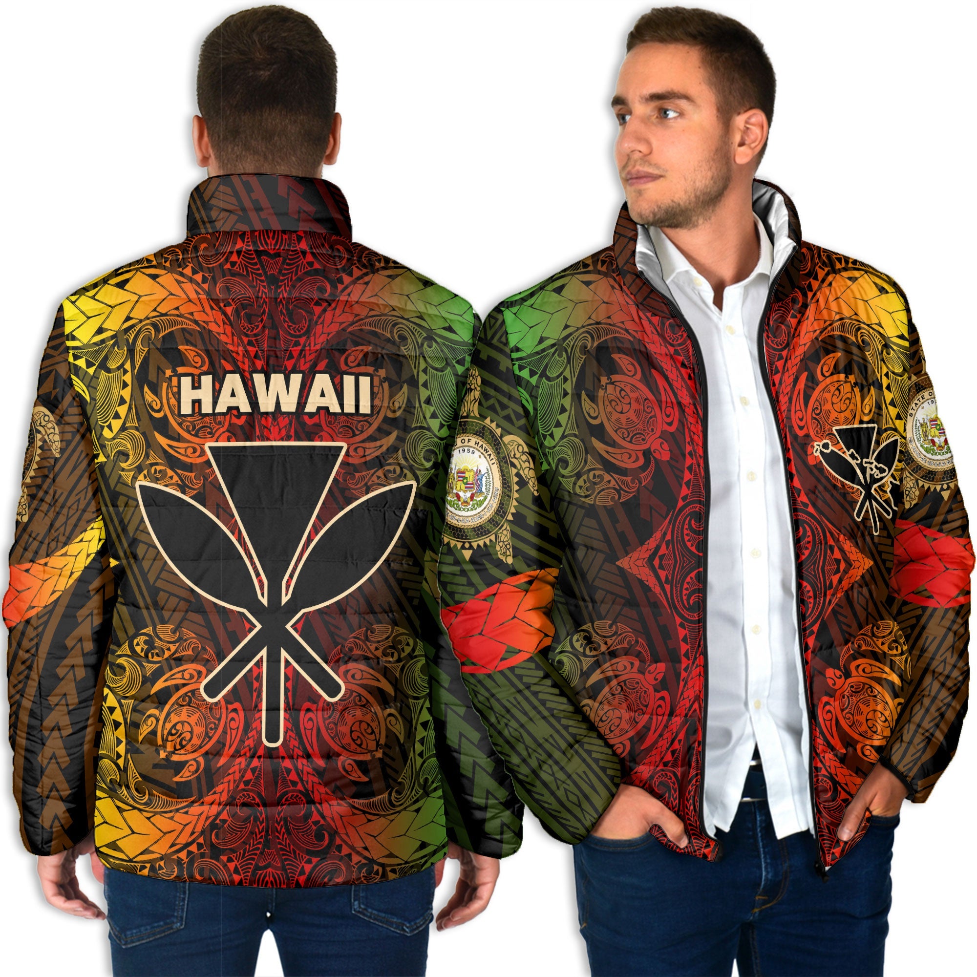 Kanaka Maoli Hawaii Men Padded Jacket Reggae Style