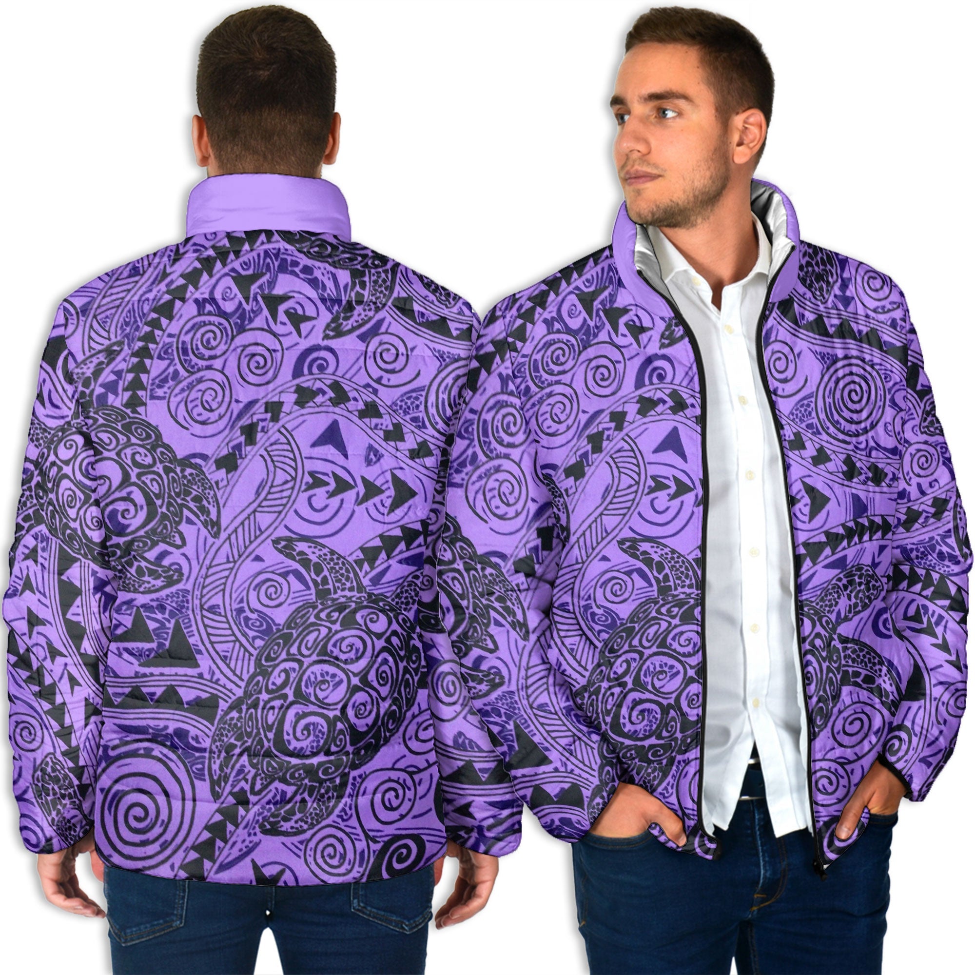 Hawaii Polynesian Turtle Men Padded Jacket Purple Style