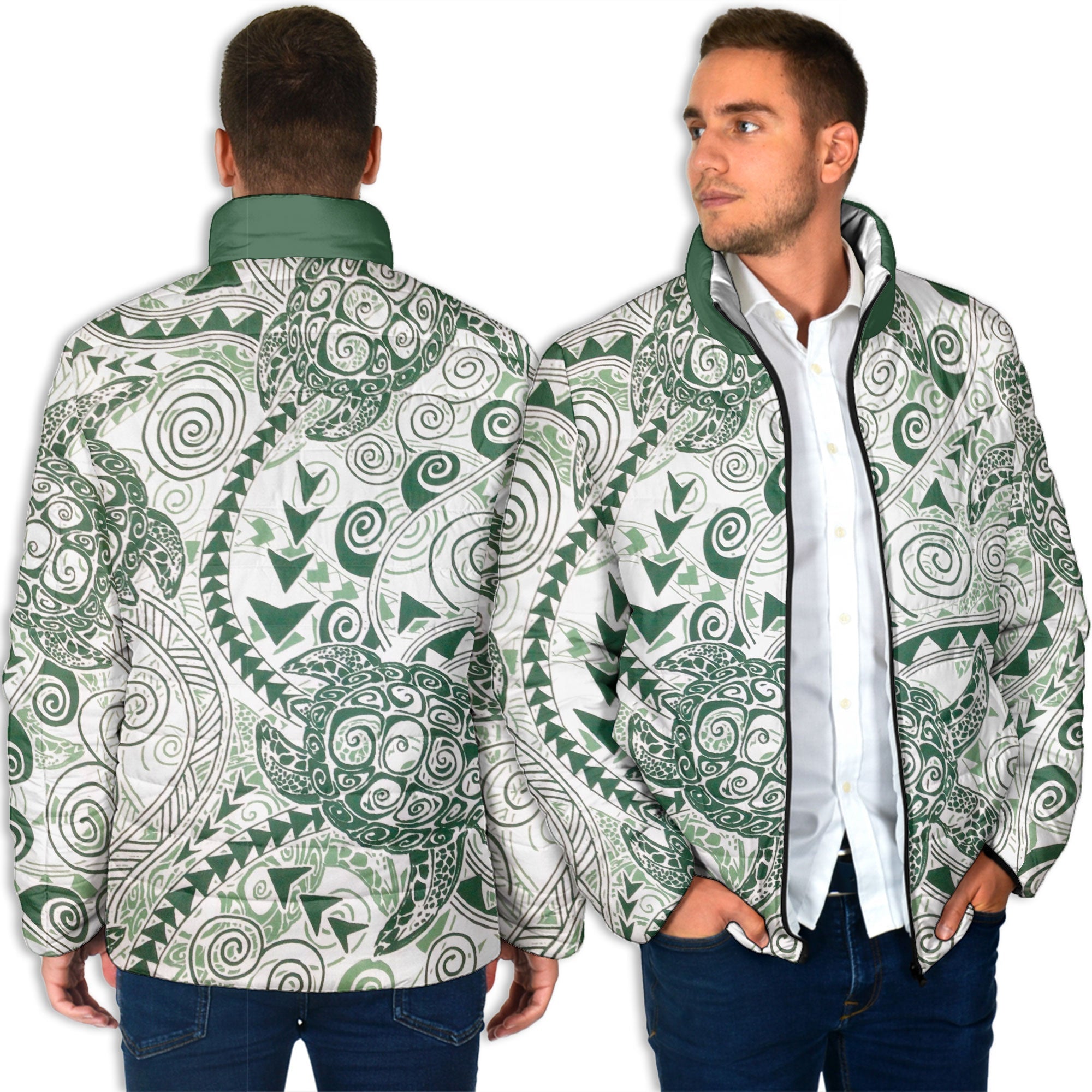 Hawaii Polynesian Turtle Men Padded Jacket Green Style