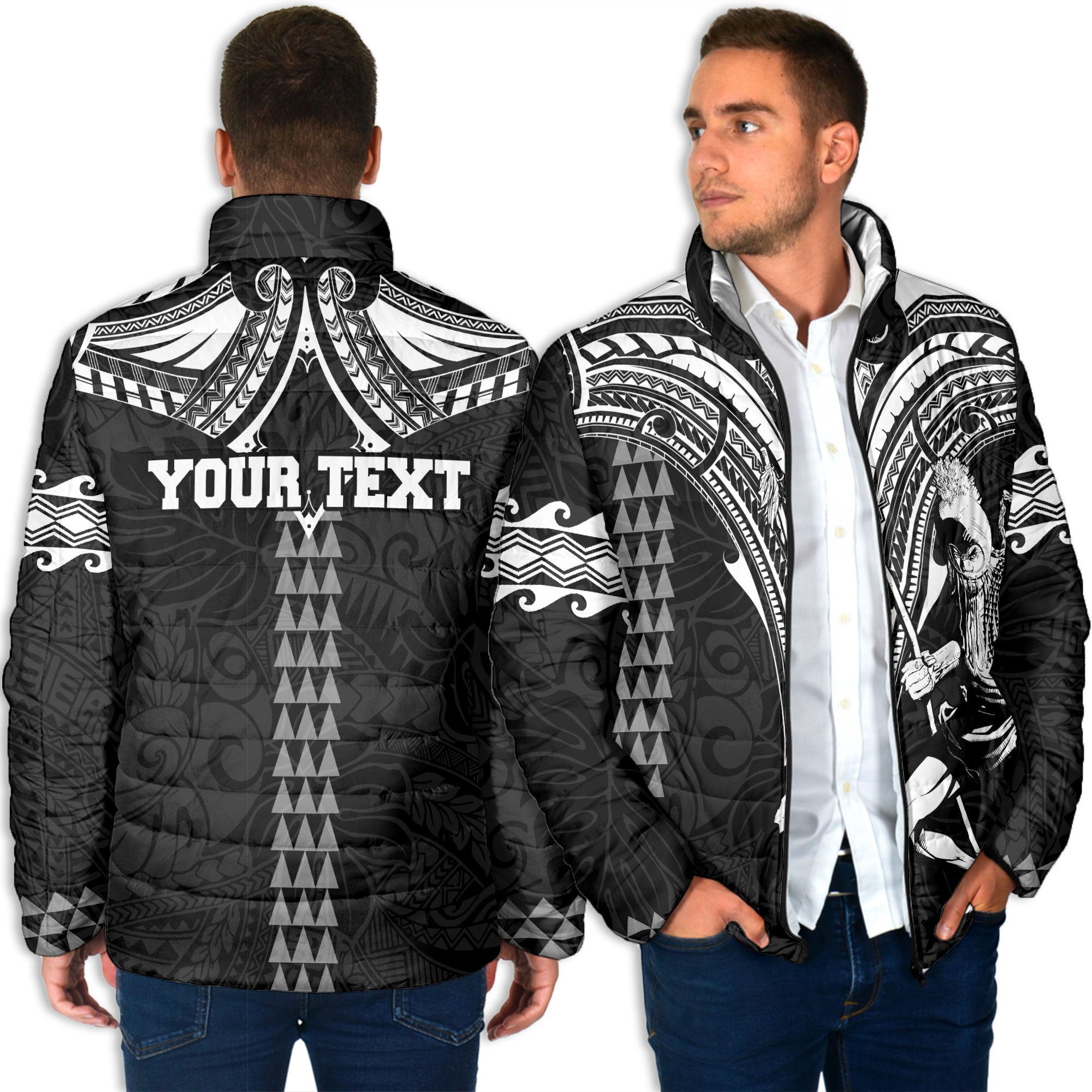 Custom Hawaii Ikaika Warrior Men Padded Jacket Polynesian Tattoo Style