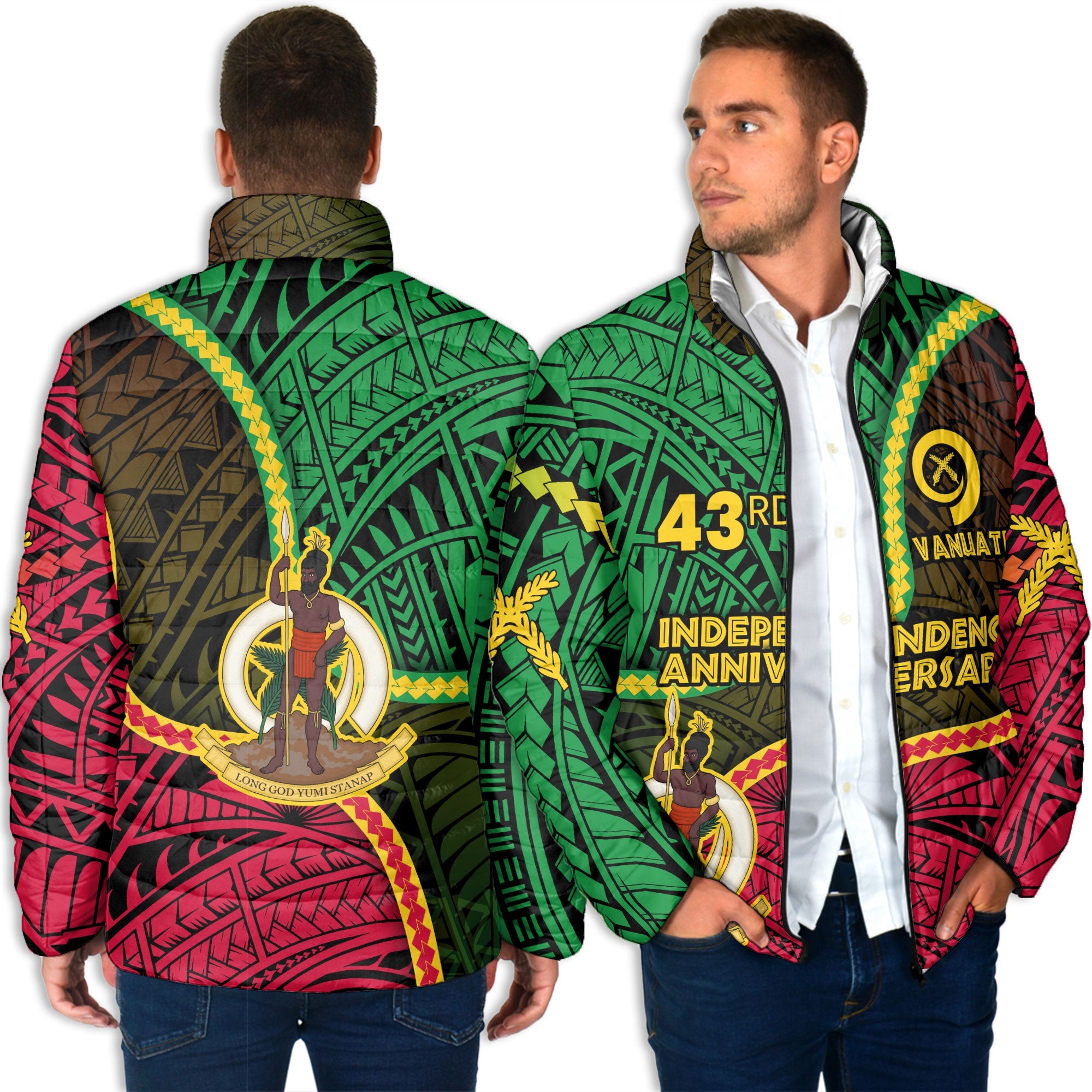 Vanuatu Men Padded Jacket Independence Day 43rd Anniversary Style