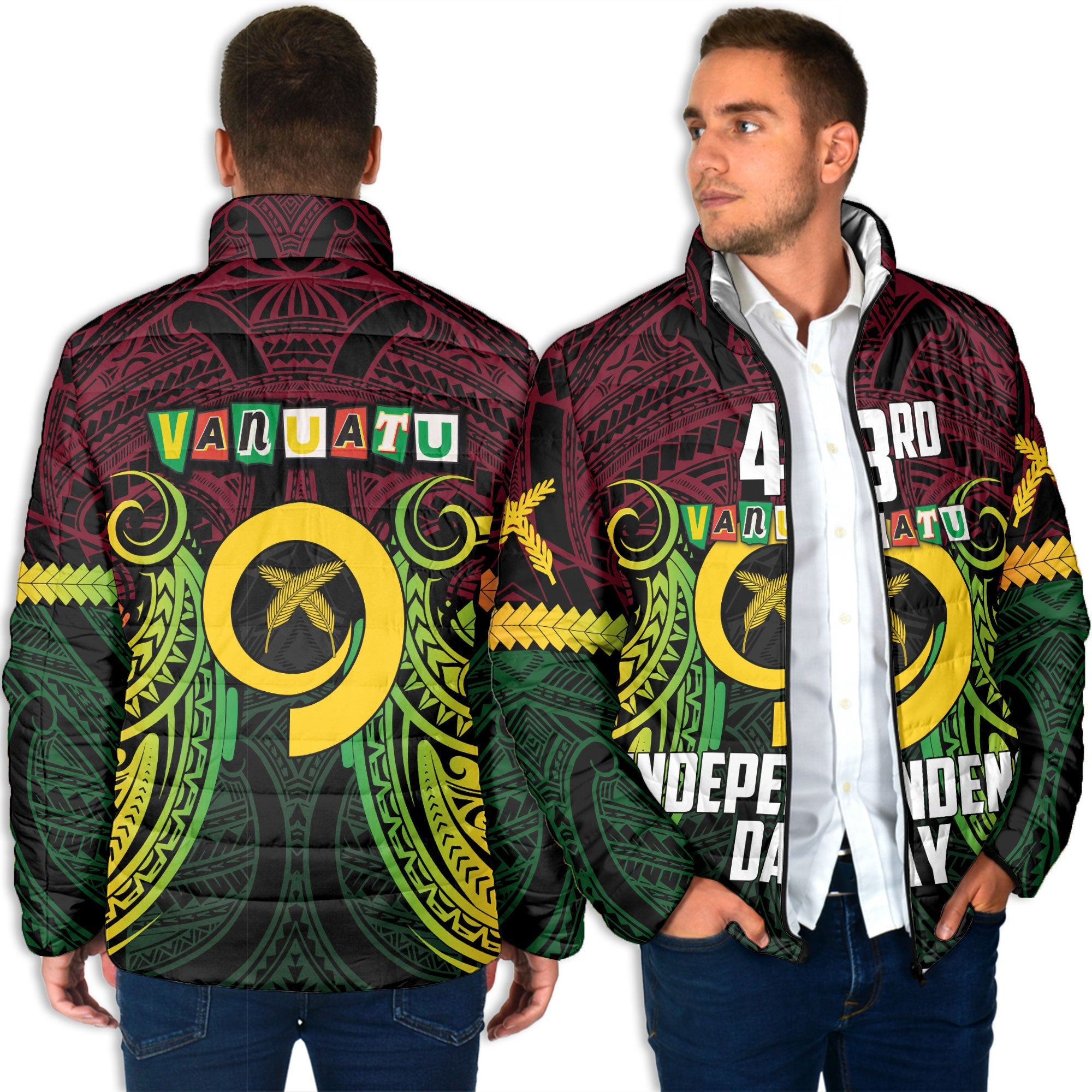 Vanuatu Men Padded Jacket Independence Day 43rd Anniversary Style 2