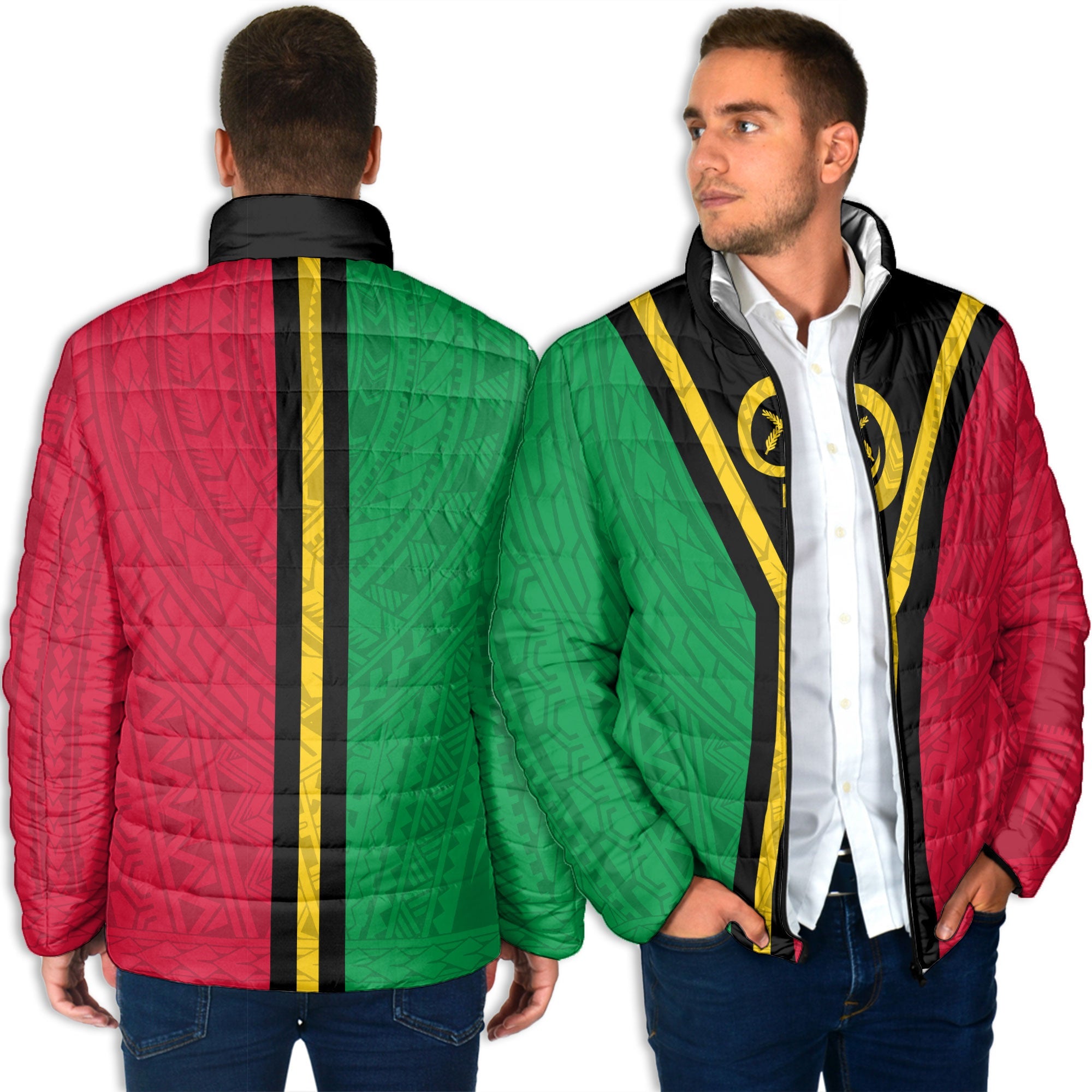 Vanuatu Men Padded Jacket Polynesian Flag Style