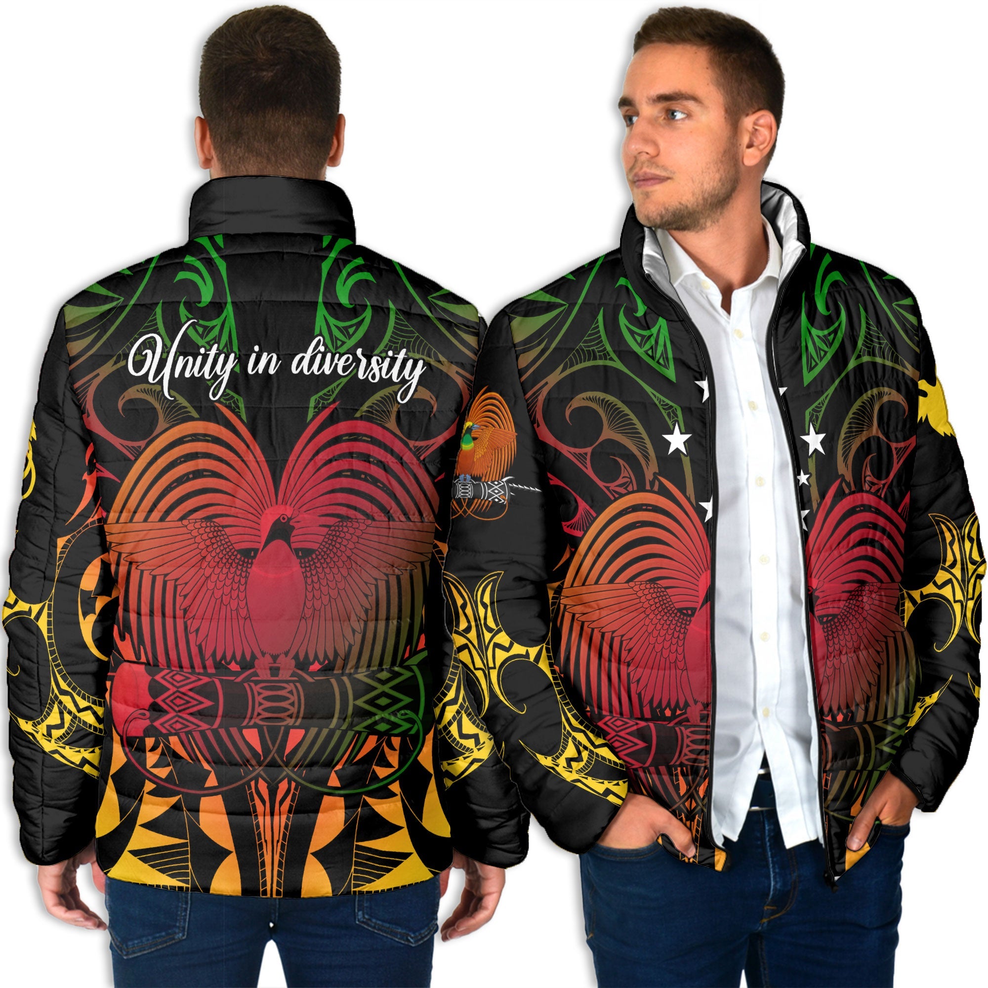 Papua New Guinea Men Padded Jacket Unity In Diversity Motto