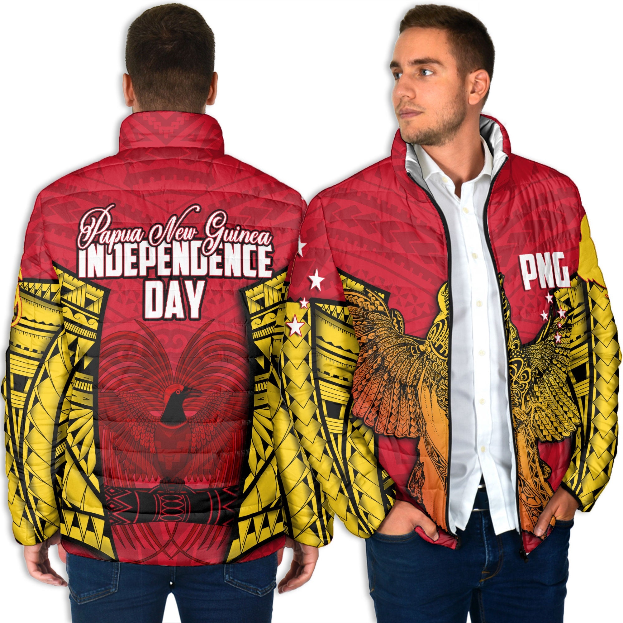 Papua New Guinea Independence Day Men Padded Jacket Raggiana Bird of Paradise Style