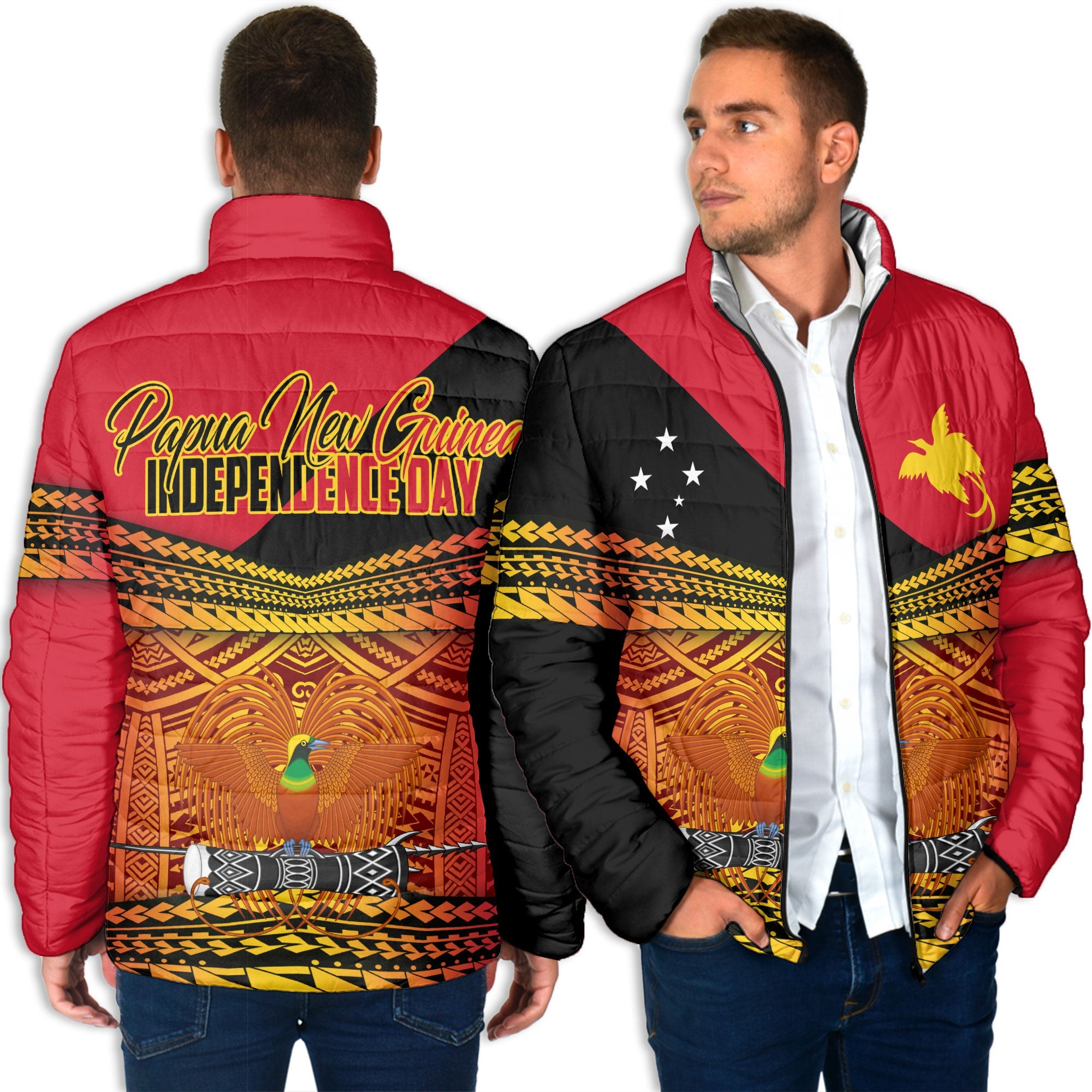 Papua New Guinea Independence Day Men Padded Jacket PNG Emblem Style