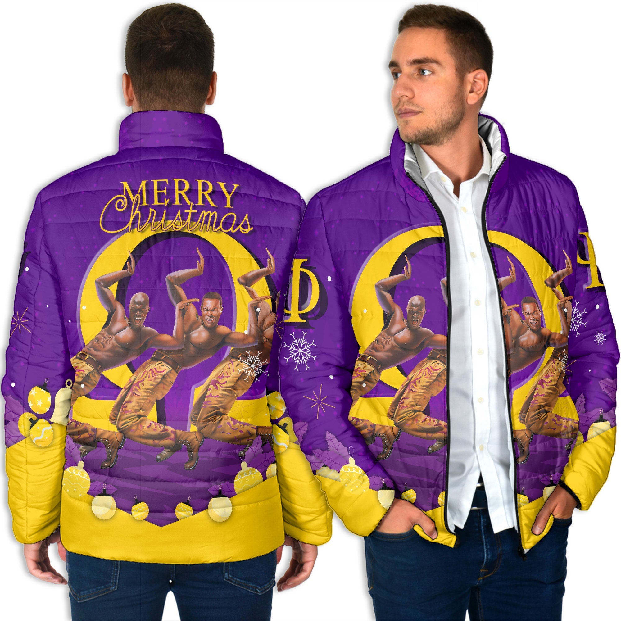 Fraternity Jacket - OPP Christmas Men Padded Jacket Omega Man Hand Sign Style