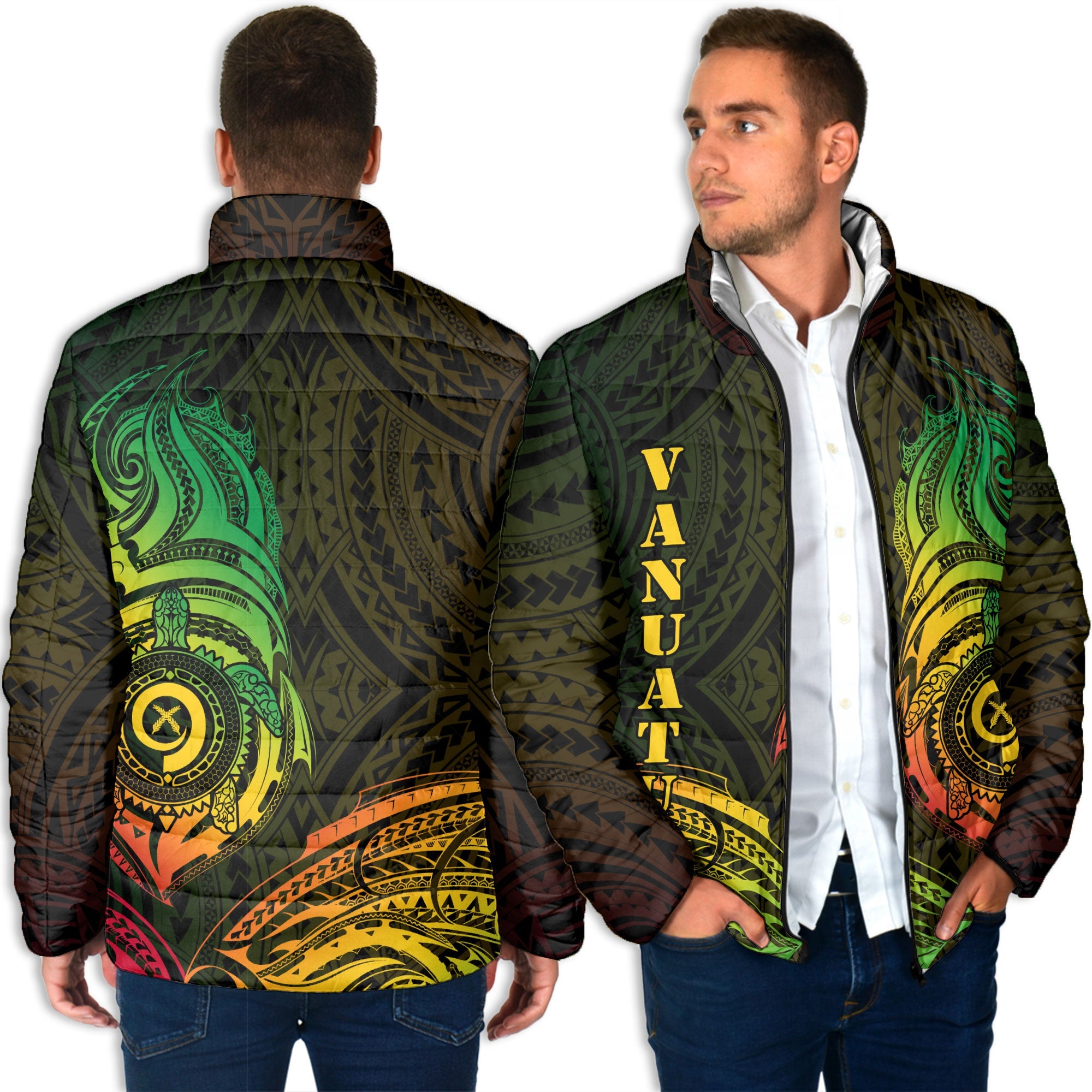 Vanuatu Men Padded Jacket Polynesian Reggae Style