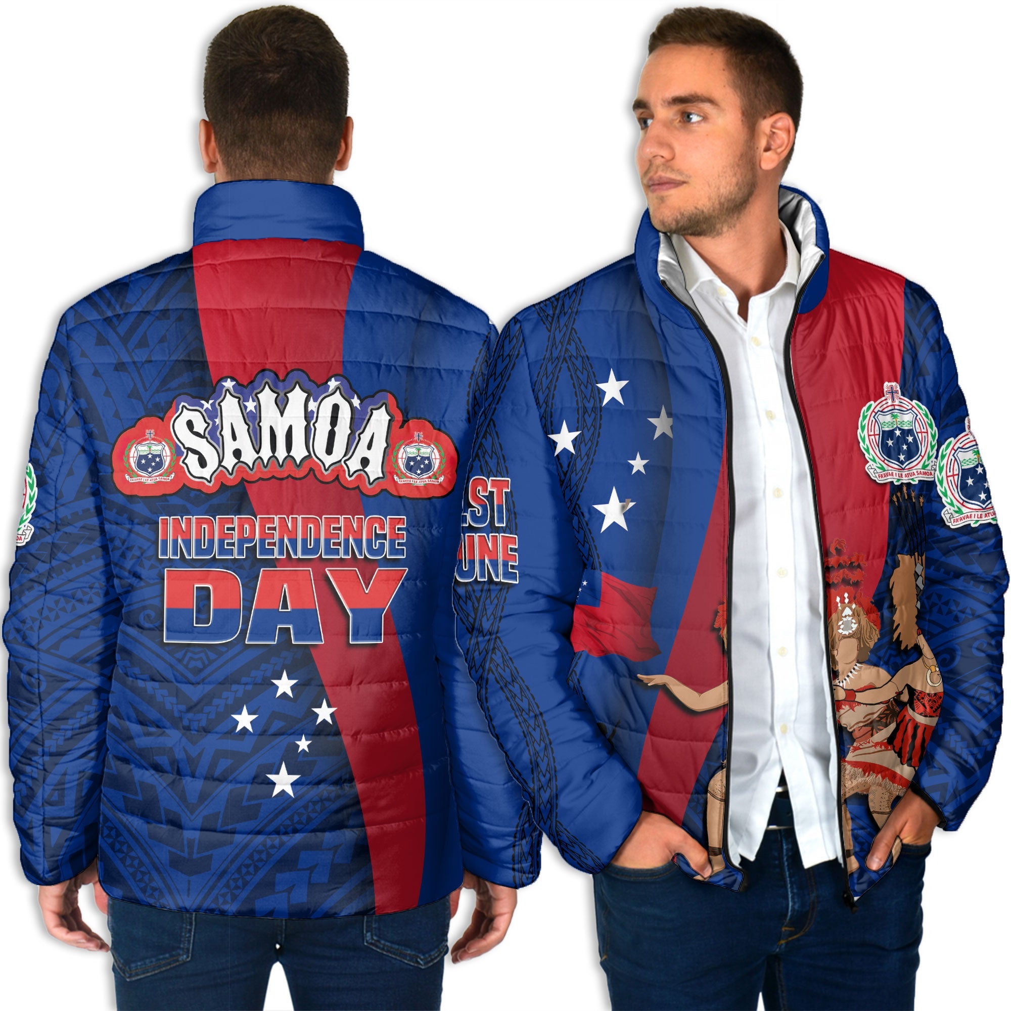 Samoa Independence Day Men Padded Jacket Celebrating Dance Style