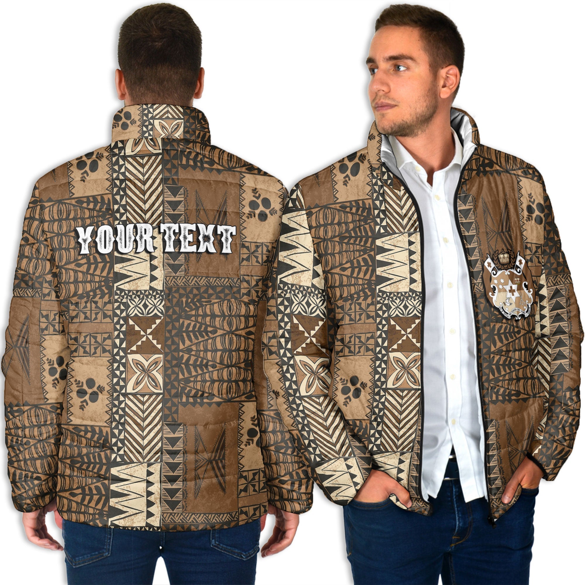 Custom Tonga Men Padded Jacket Ngatu Tapa Style