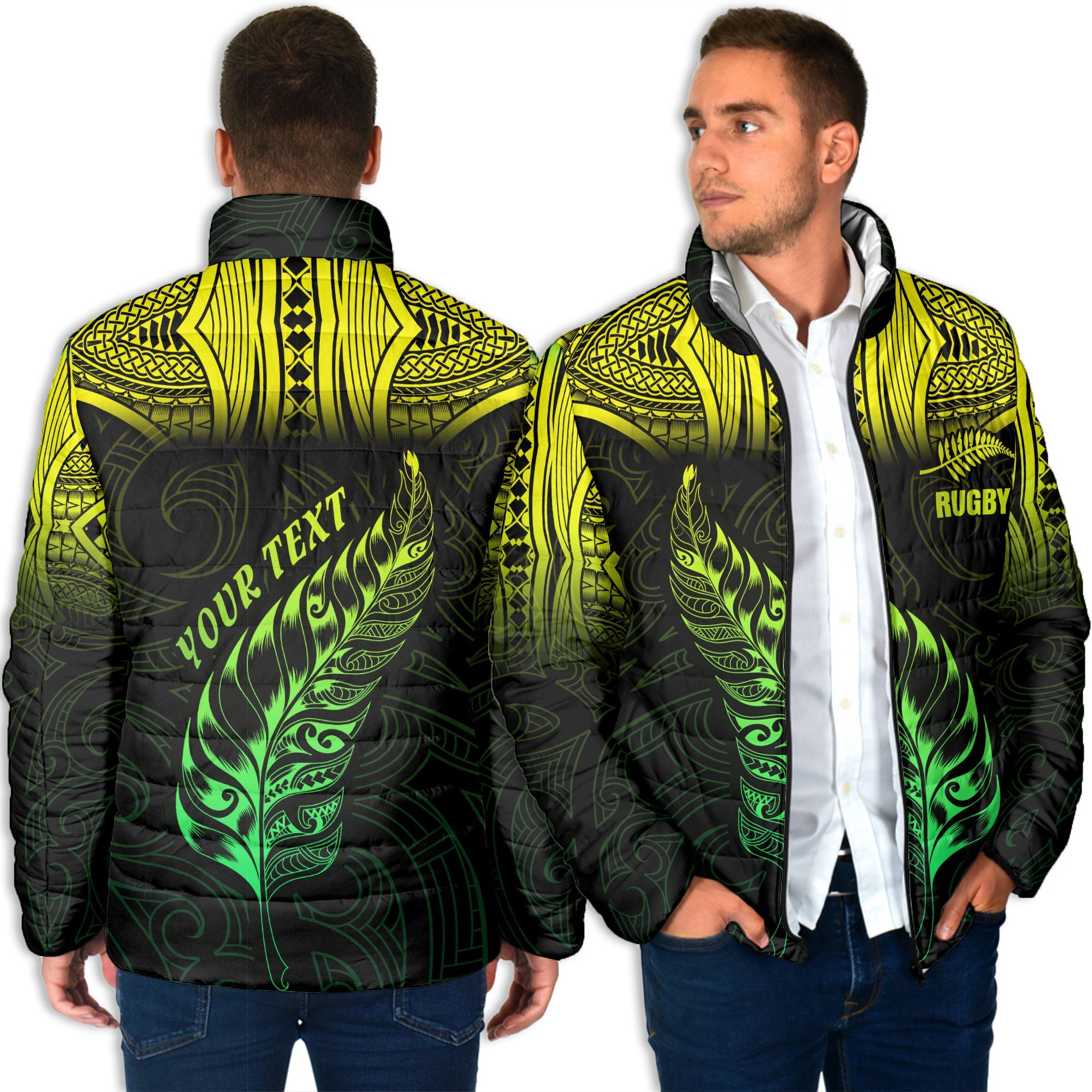 Custom New Zealand Rugby Men Padded Jacket Maori Silver Fern Aotearoa - LH1