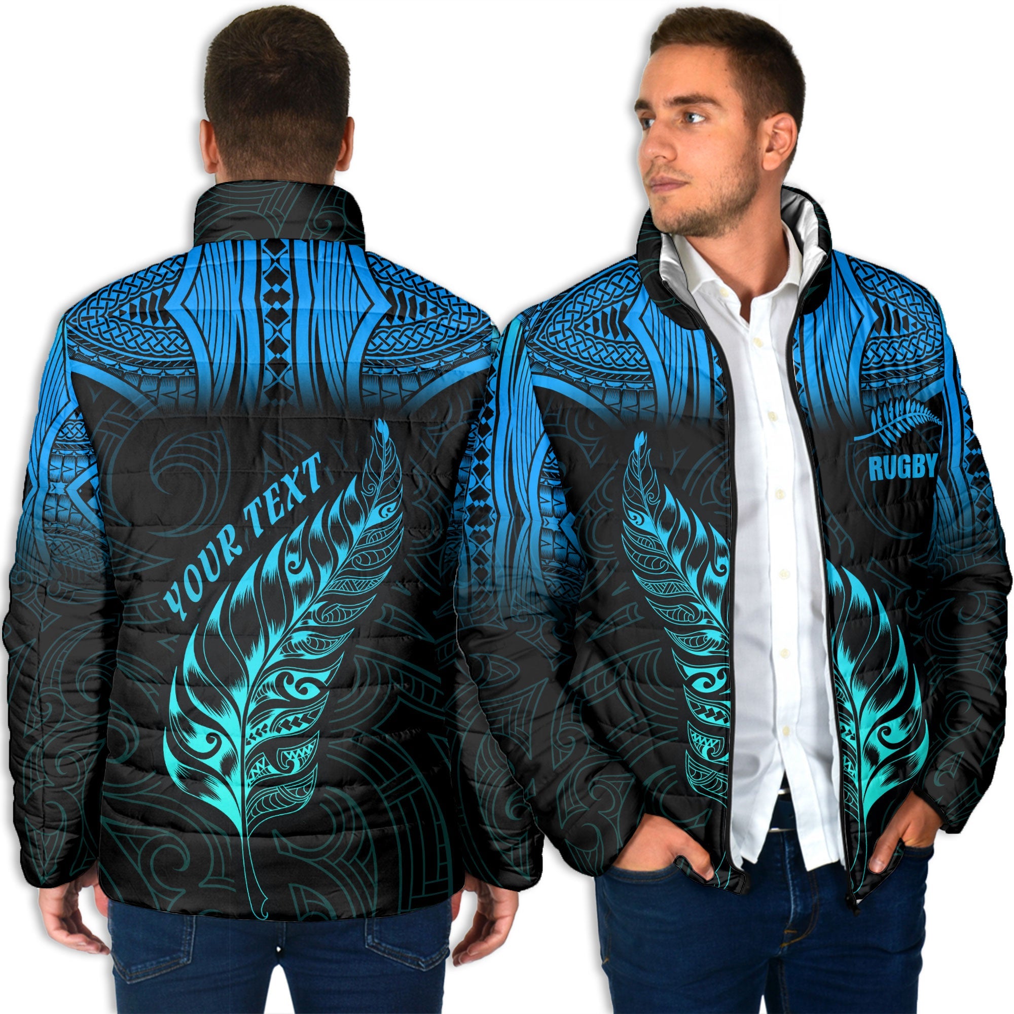 Custom New Zealand Rugby Men Padded Jacket Maori Silver Fern Aotearoa - LH1