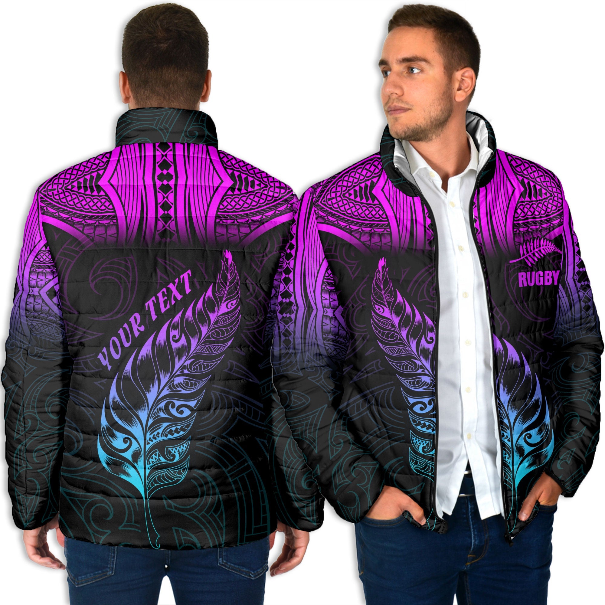 Custom New Zealand Rugby Men Padded Jacket Maori Silver Fern Aotearoa - LH1