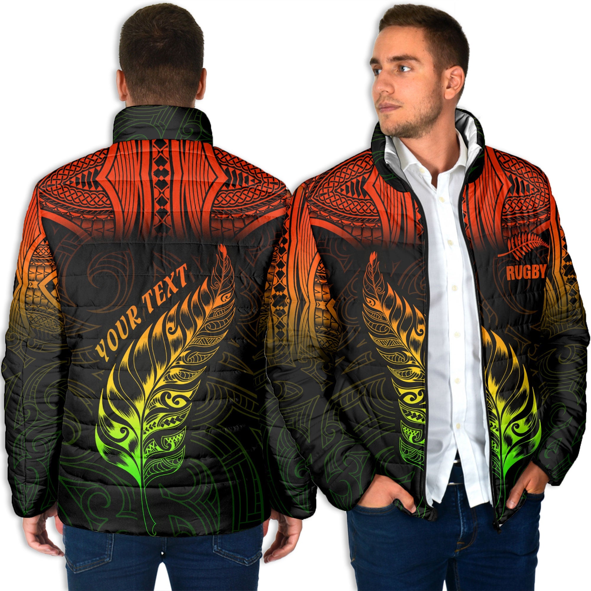 Custom New Zealand Rugby Men Padded Jacket Maori Silver Fern Aotearoa - LH1