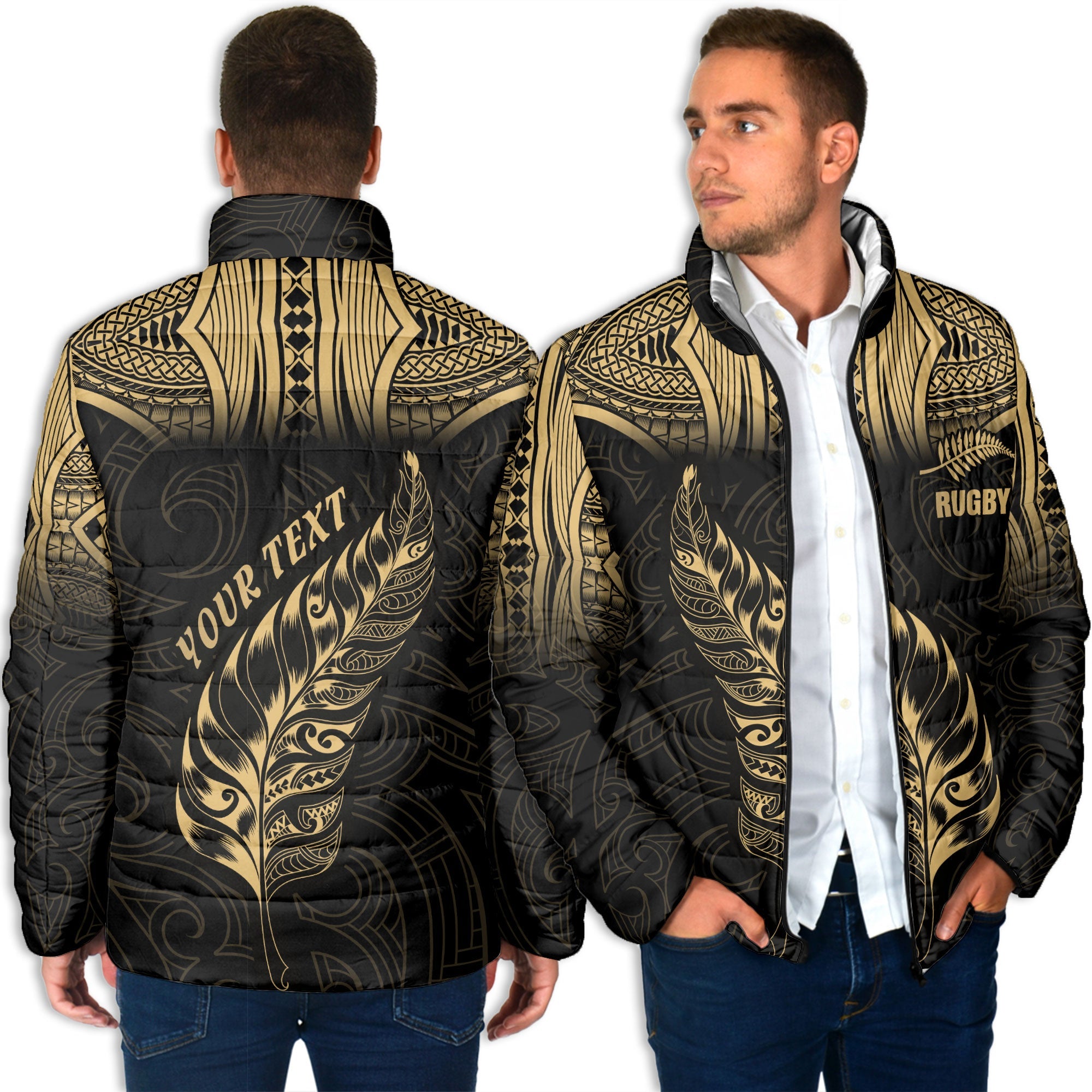 Custom New Zealand Rugby Men Padded Jacket Maori Silver Fern Aotearoa - LH1