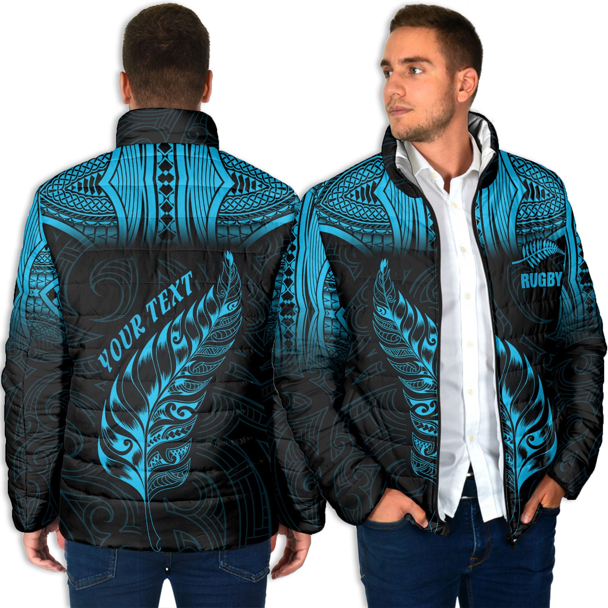 Custom New Zealand Rugby Men Padded Jacket Maori Silver Fern Aotearoa - LH1