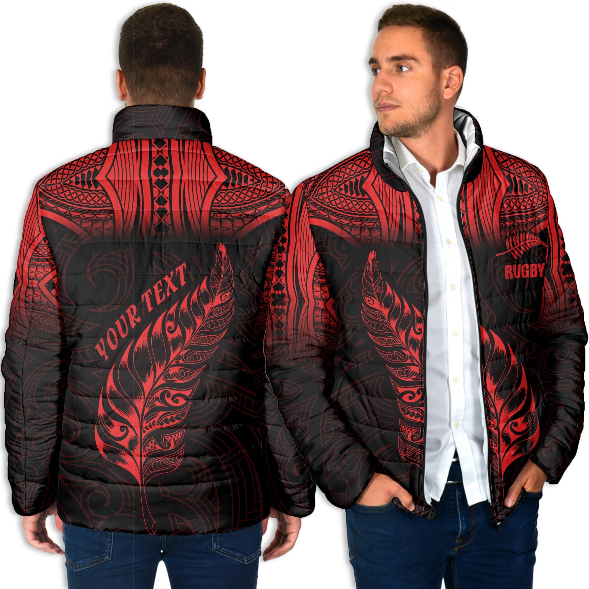 Custom New Zealand Rugby Men Padded Jacket Maori Silver Fern Aotearoa - LH1