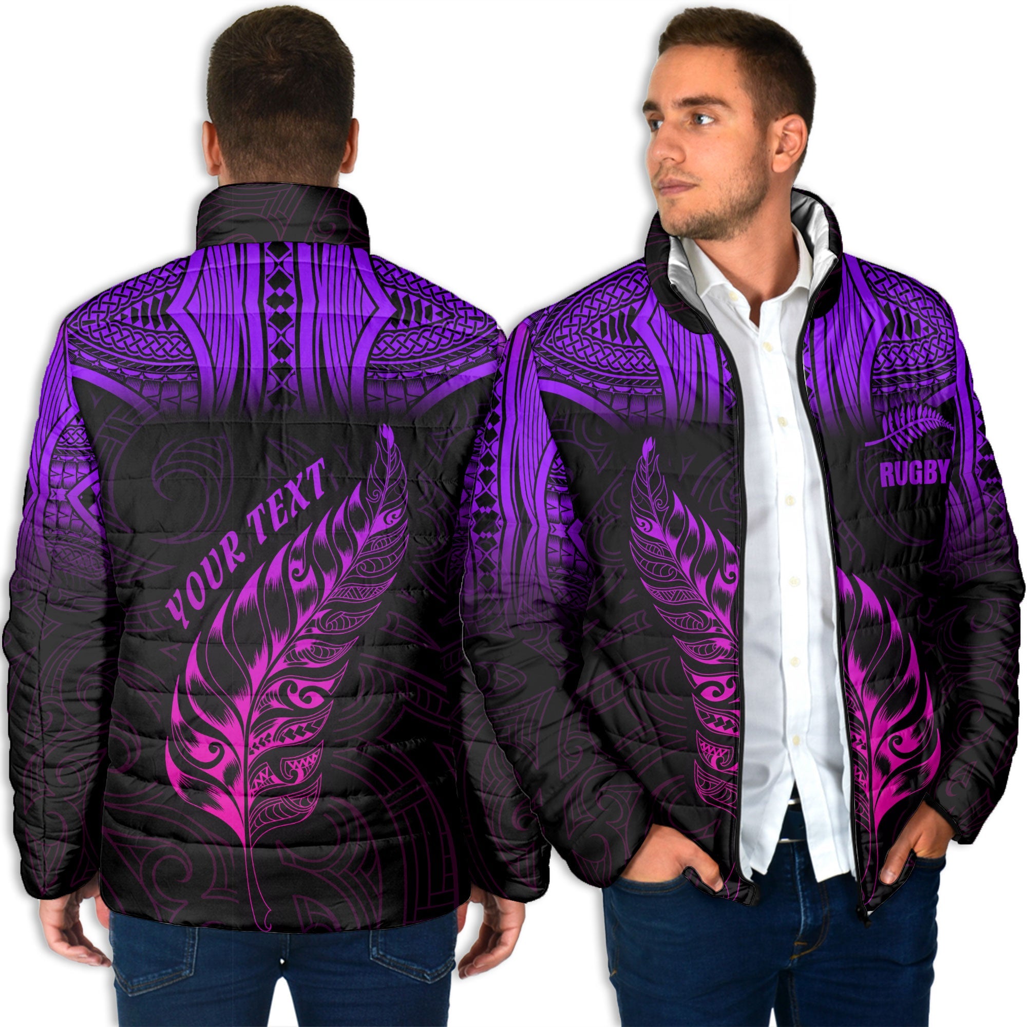 Custom New Zealand Rugby Men Padded Jacket Maori Silver Fern Aotearoa - LH1