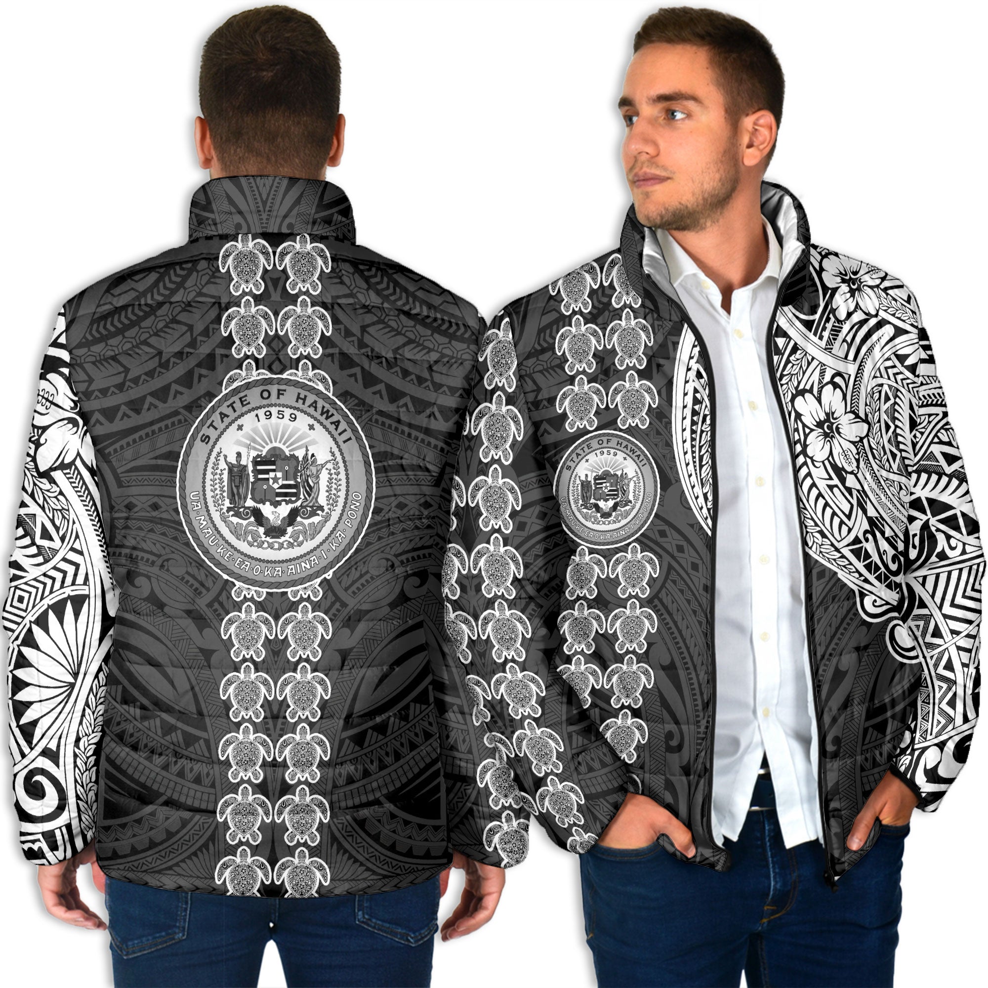 Hawaii Seal Polynesian Turtle Line Men Padded Jacket