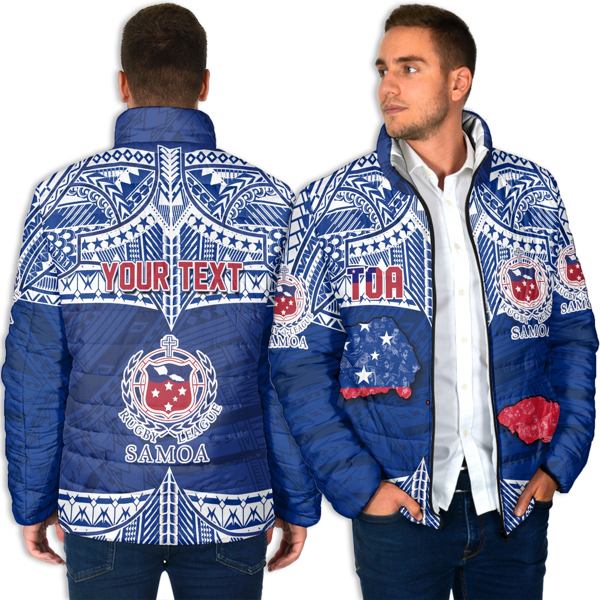 Custom Samoa TOA Rugby Men Padded Jacket Map Style