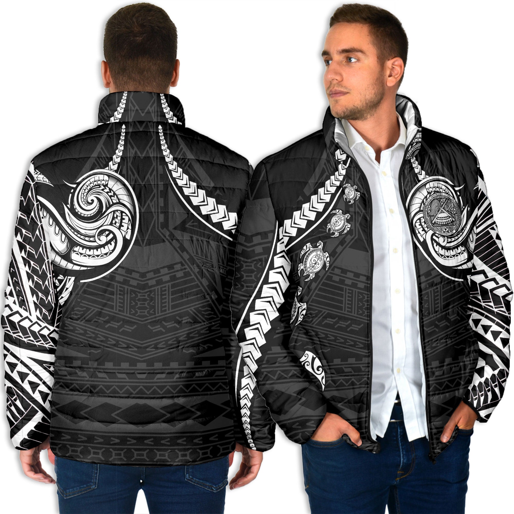 Seal Of American Samoa Men Padded Jacket Turtle Style