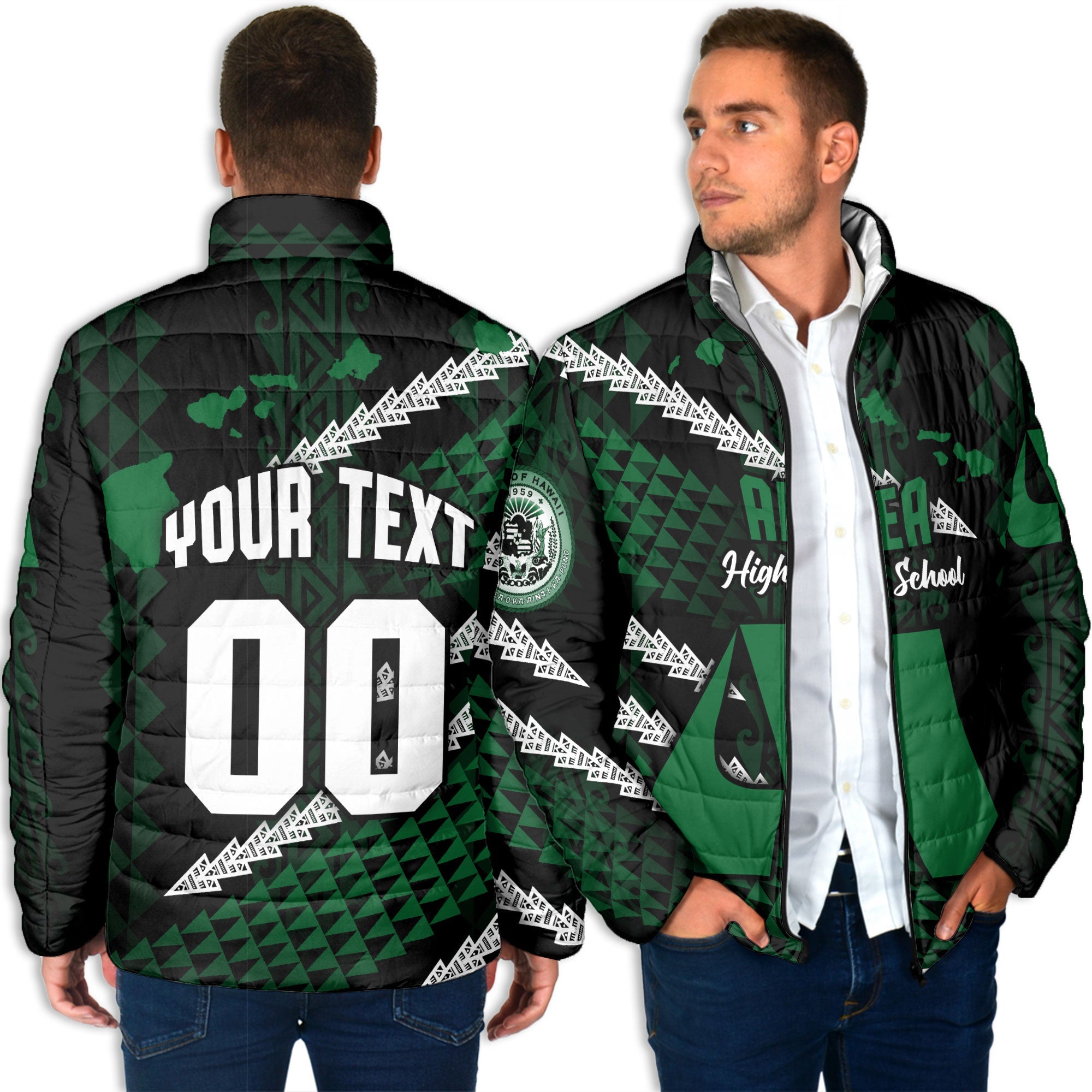 Hawaii Aiea High School Custom Men Padded Jacket Map Style