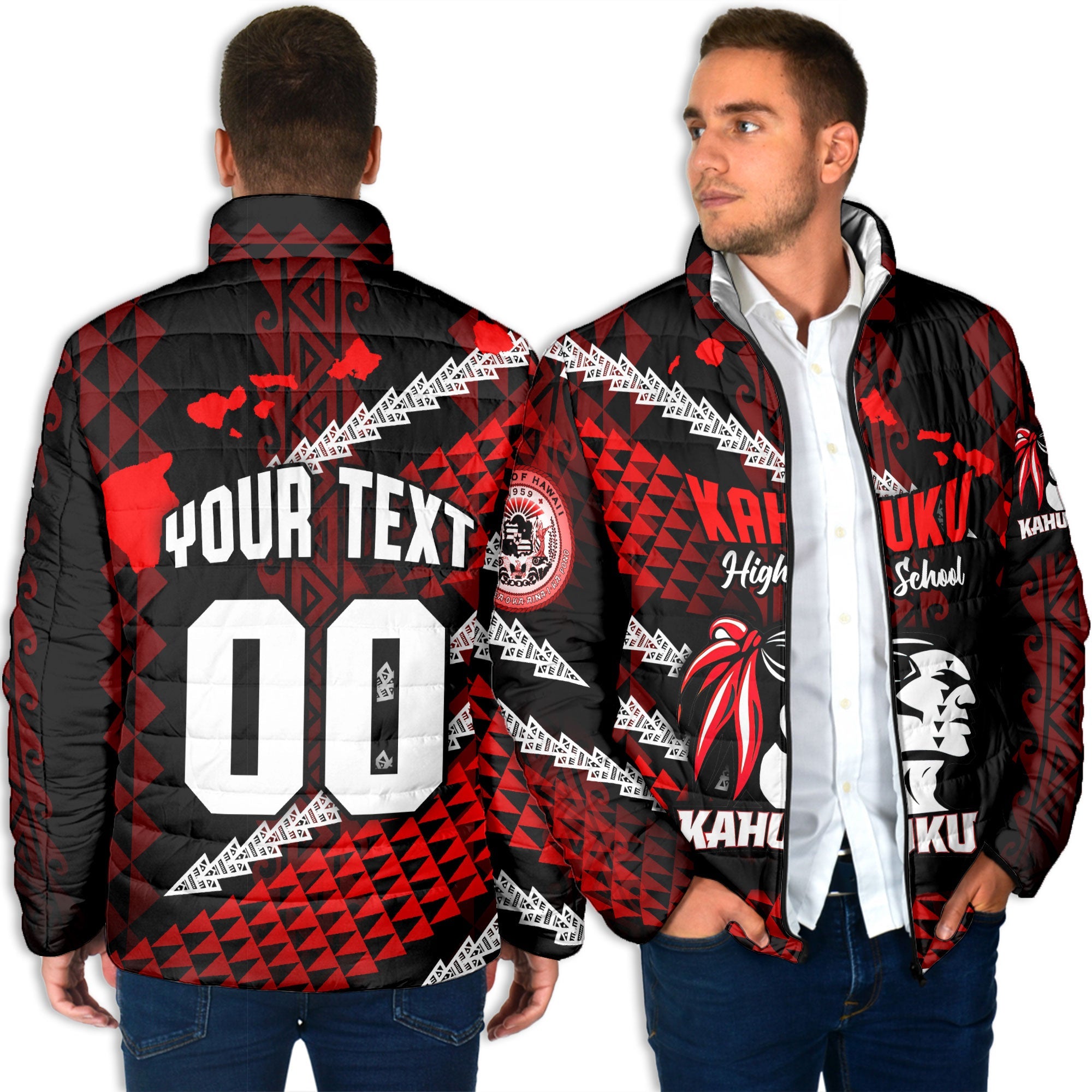 Hawaii Kahuku High & Intermediate School Custom Men Padded Jacket Map Style