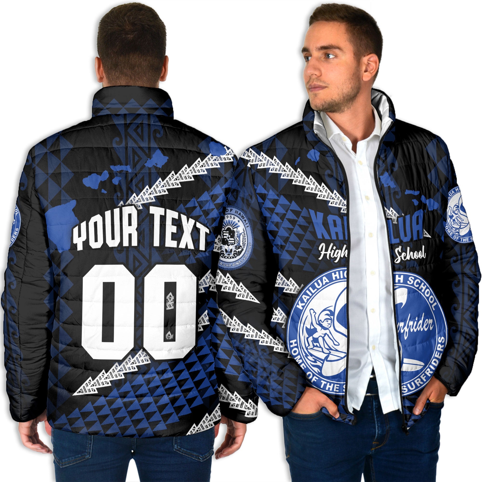 Hawaii Kailua High School Custom Men Padded Jacket Map Style