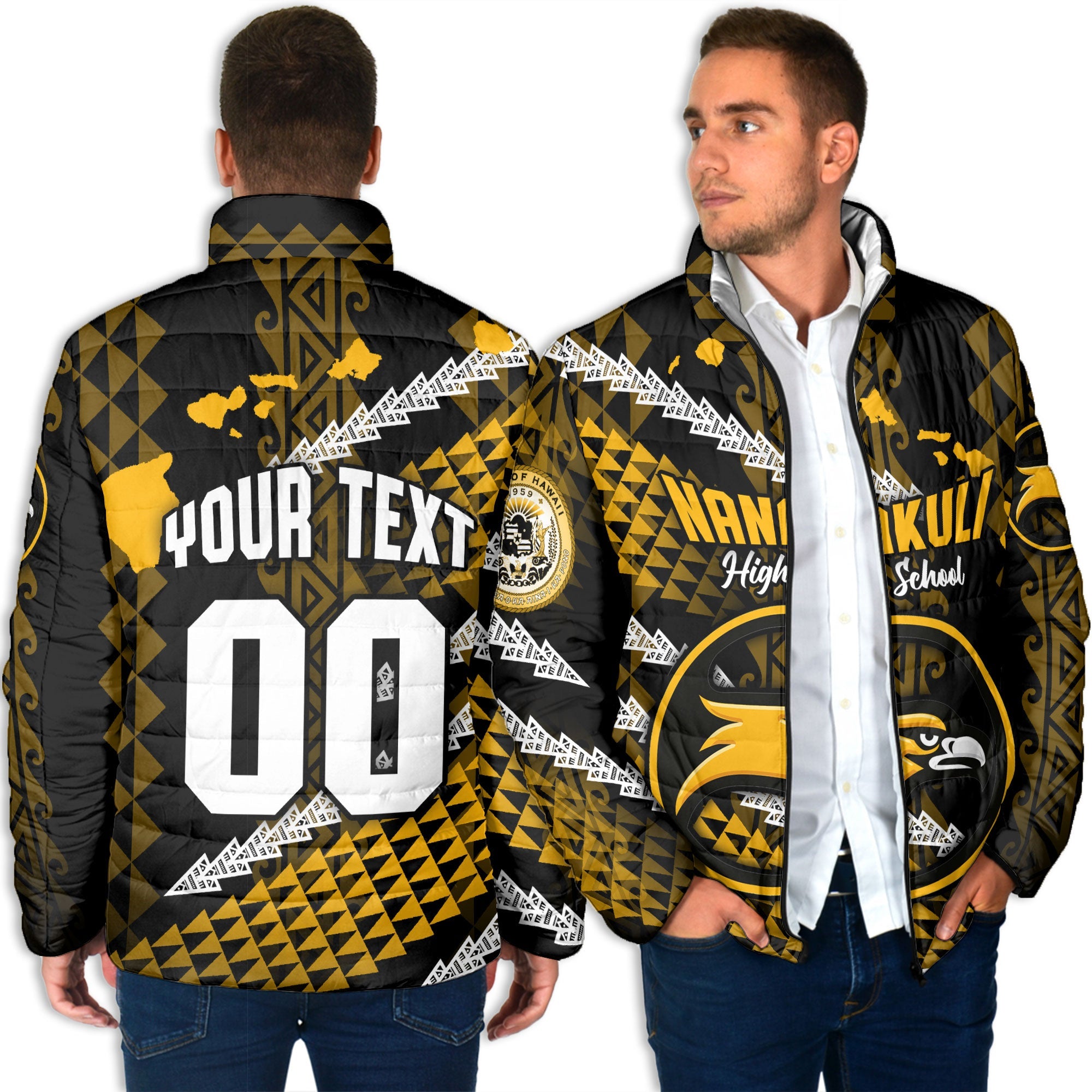 Hawaii Nanakuli High School Custom Men Padded Jacket Map Style