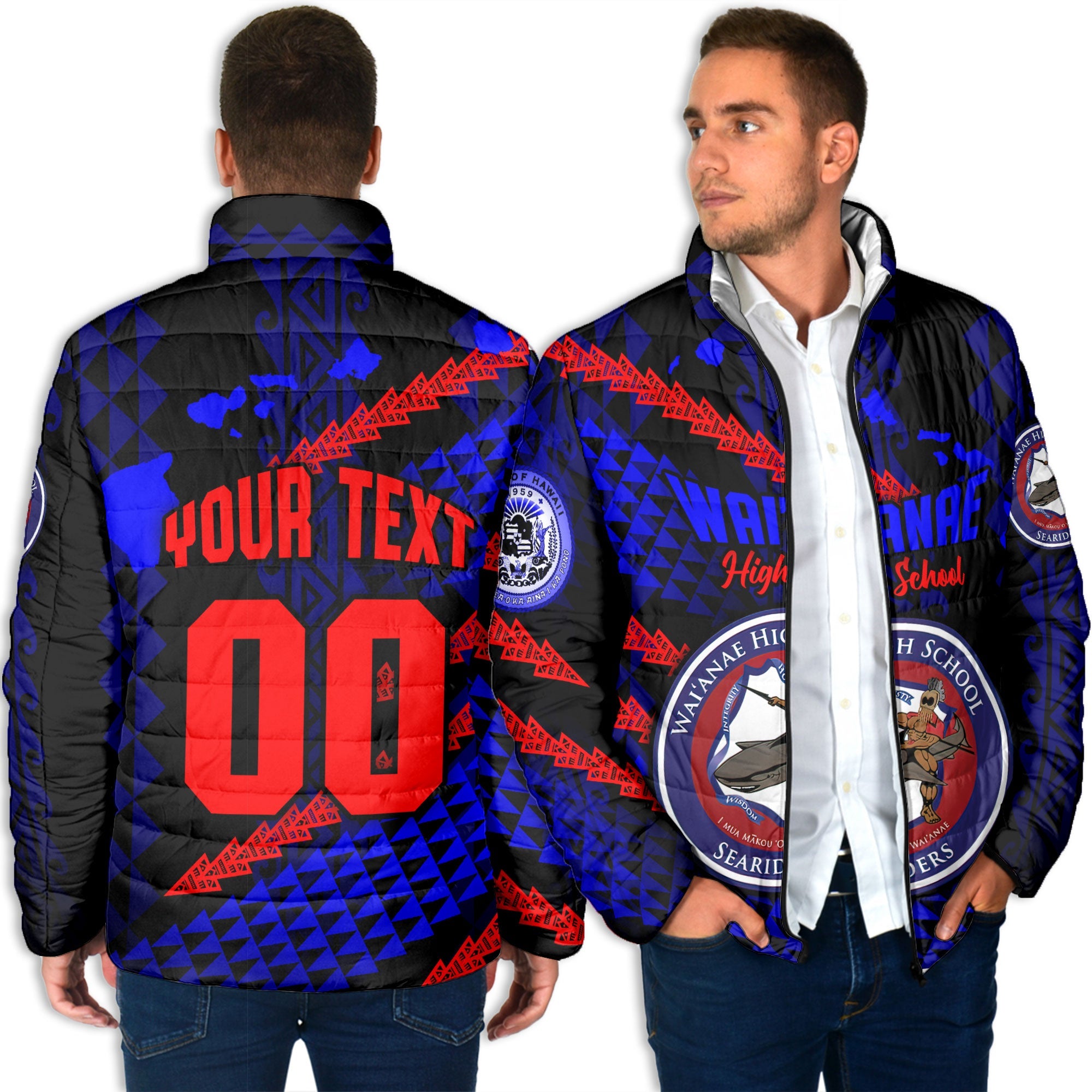 Hawaii Waianae High School Custom Men Padded Jacket Map Style