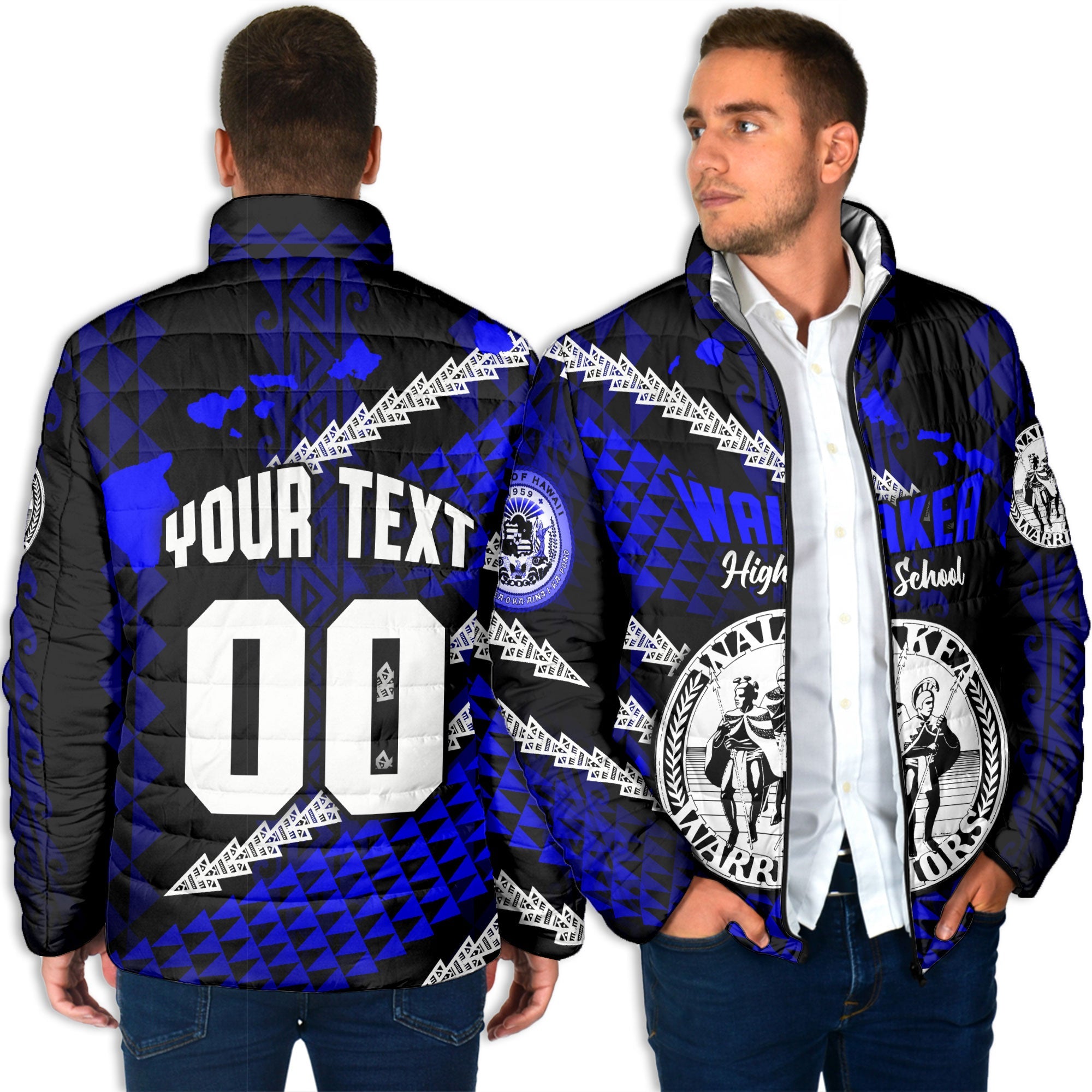 Hawaii Waiakea High School Custom Men Padded Jacket Map Style