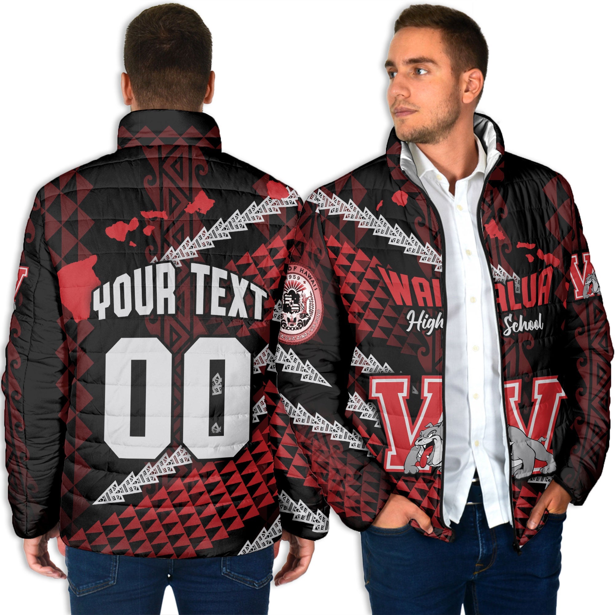 Hawaii Waialua High & Intermediate School Custom Men Padded Jacket Map Style