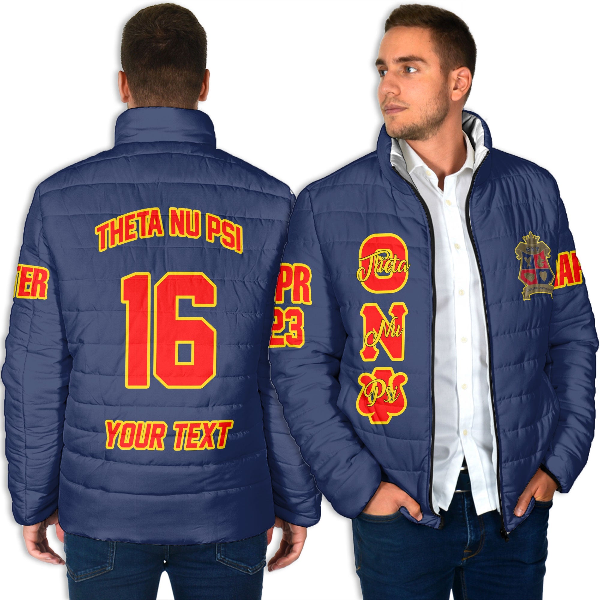 Fraternity Jacket - Personalized Theta Nu Psi Men Padded Jacket Original Blue Style