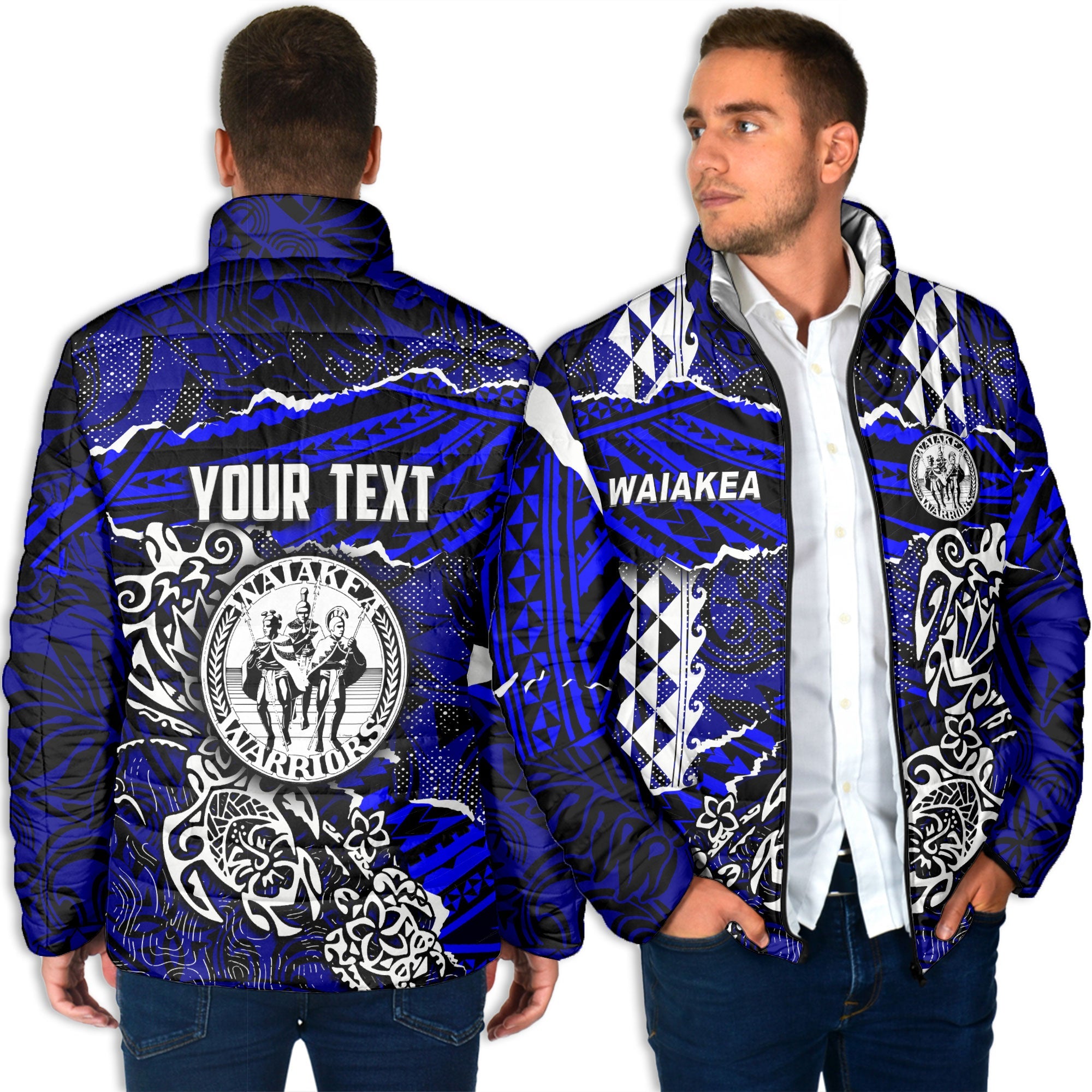 Hawaii Waiakea High School Custom Men Padded Jacket Polynesian Turtle Style