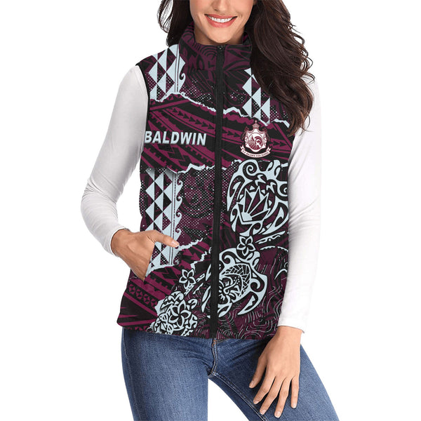 Hawaii Baldwin High School Custom Women Padded Jacket Vest Polynesian Turtle Style